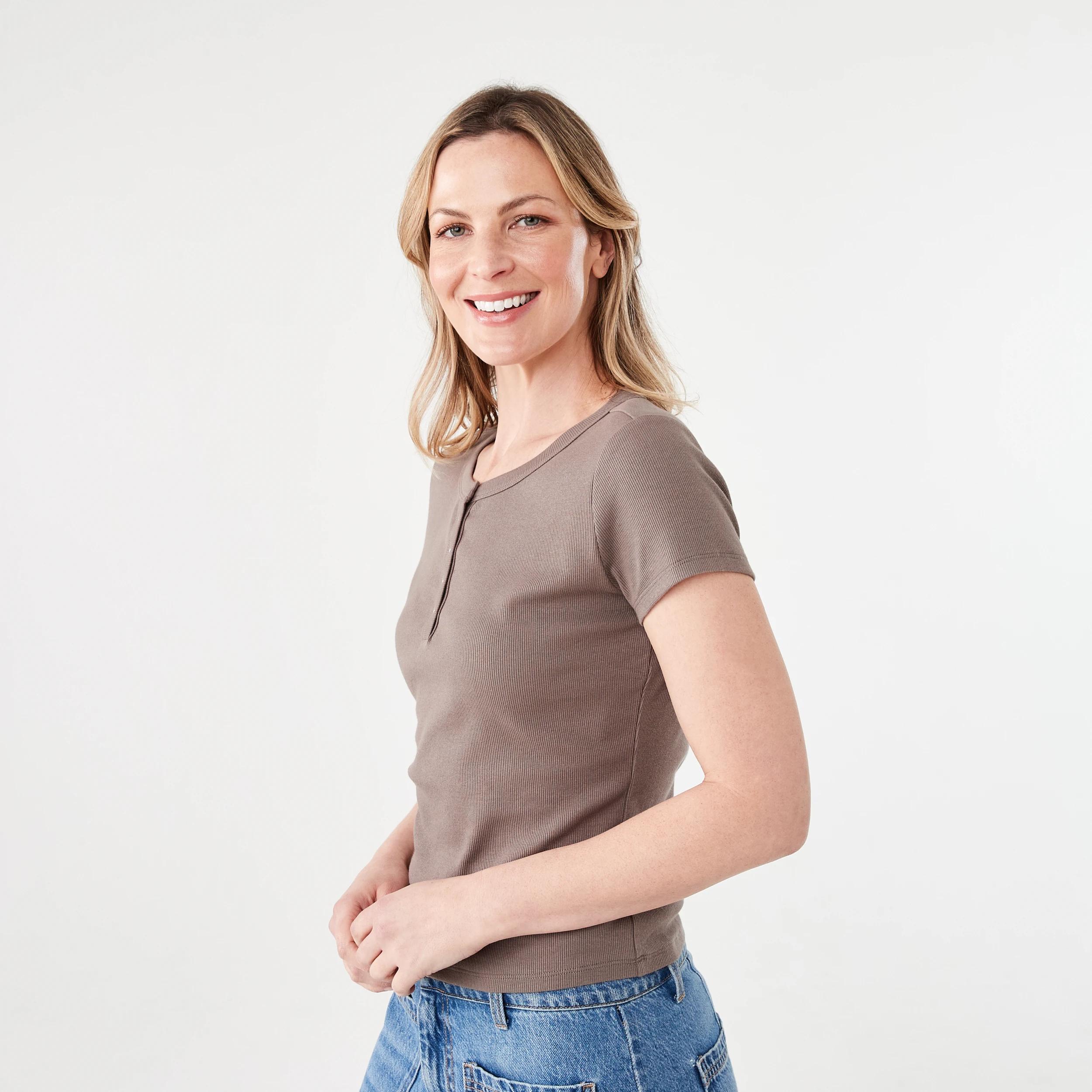 2 Short Sleeve Rib Henley T-shirt DEEP TAUPE, 2 of 6