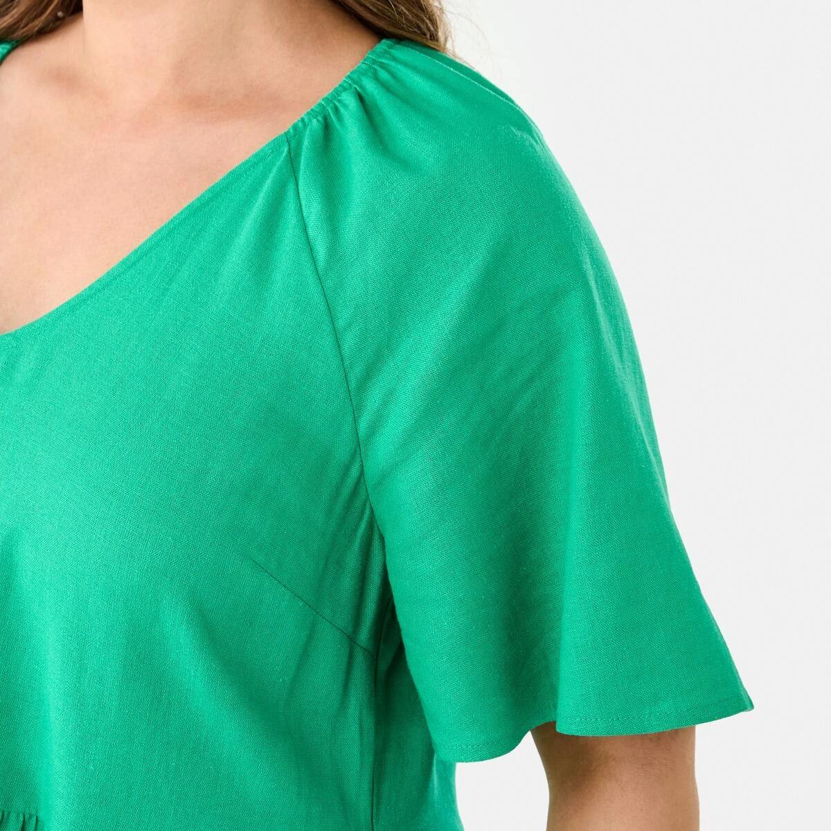 7 Short Sleeve Linen Blend Tiered Mini Dress SIMPLY GREEN, 7 of 10