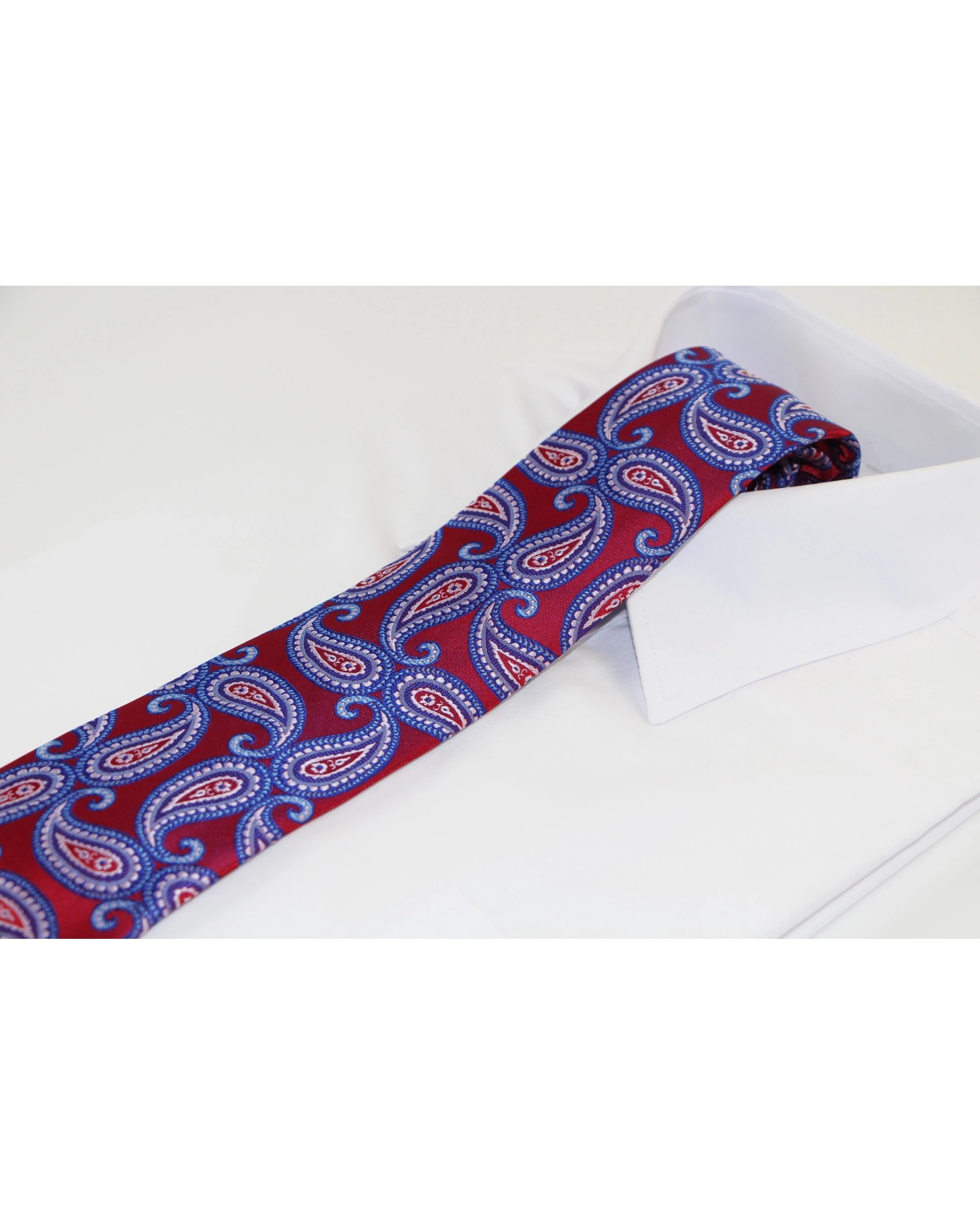 1 Zasel Mens Dark Red & Blue Paisley Patterned 8cm Neck Tie - Multi, 1 of 3