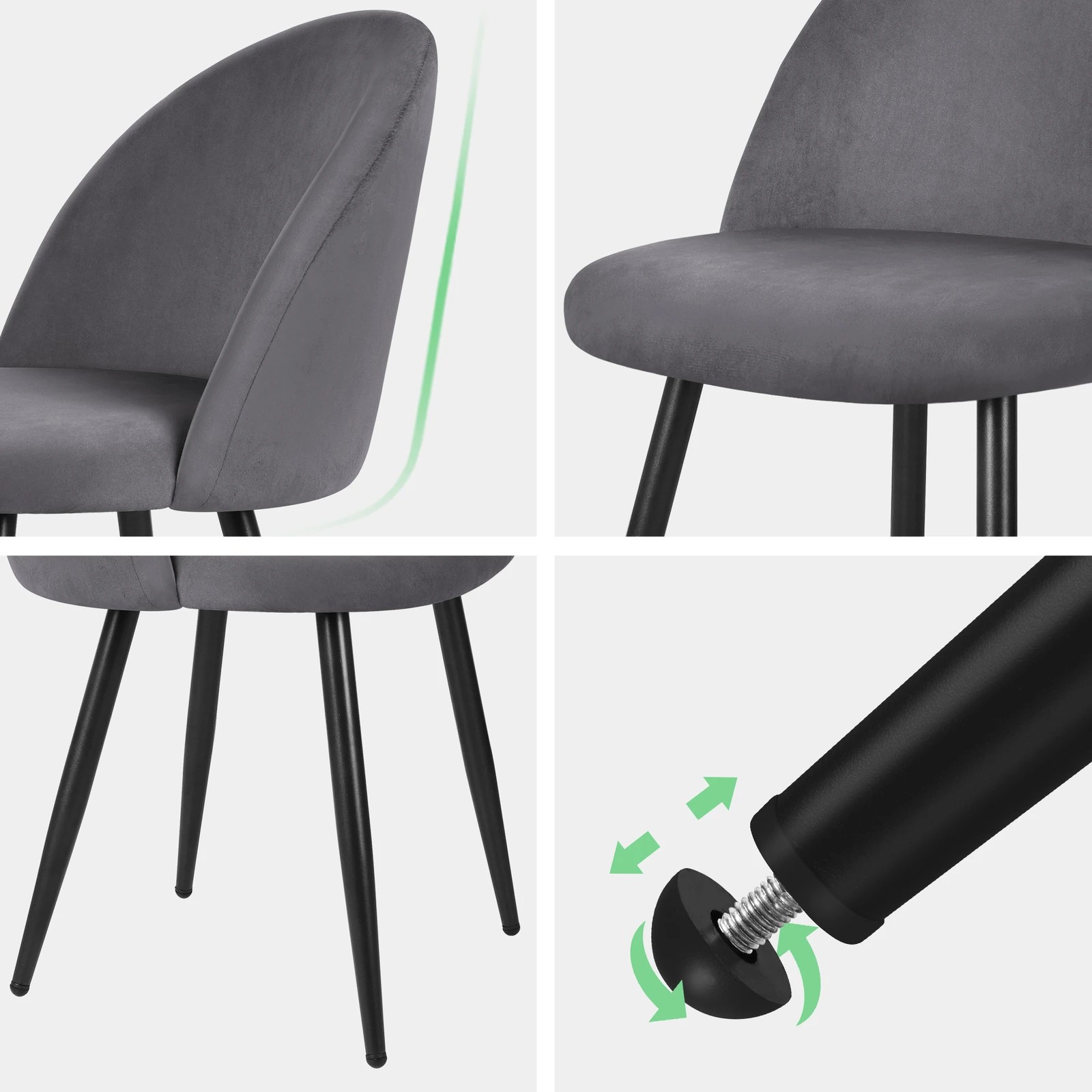 5 Alfordson 4x Dining Chairs Kitchen Accent Lounge Seat Metal Velvet - Grey, 5 of 8