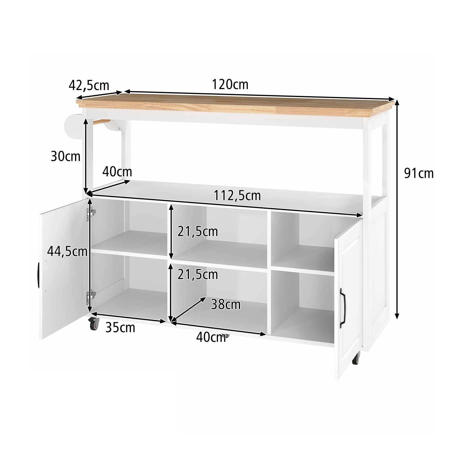 2 Costway Kitchen Island Trolley Buffet Cabinet Rolling Dining Cart - White, 2 of 3