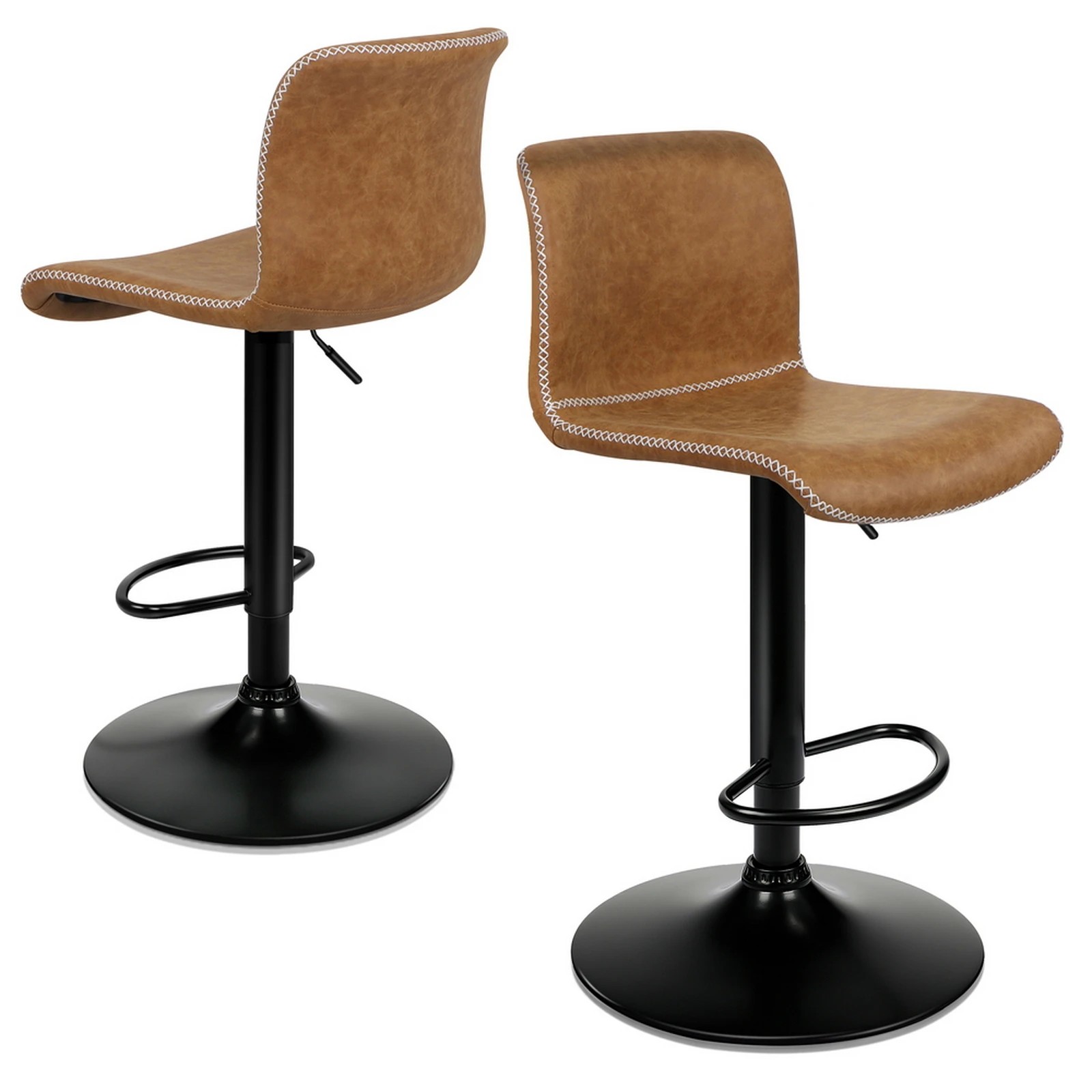 1 Alfordson 2x Bar Stools Remy Kitchen Gas Lift Swivel Chair Vintage Leather - Brown, 1 of 10