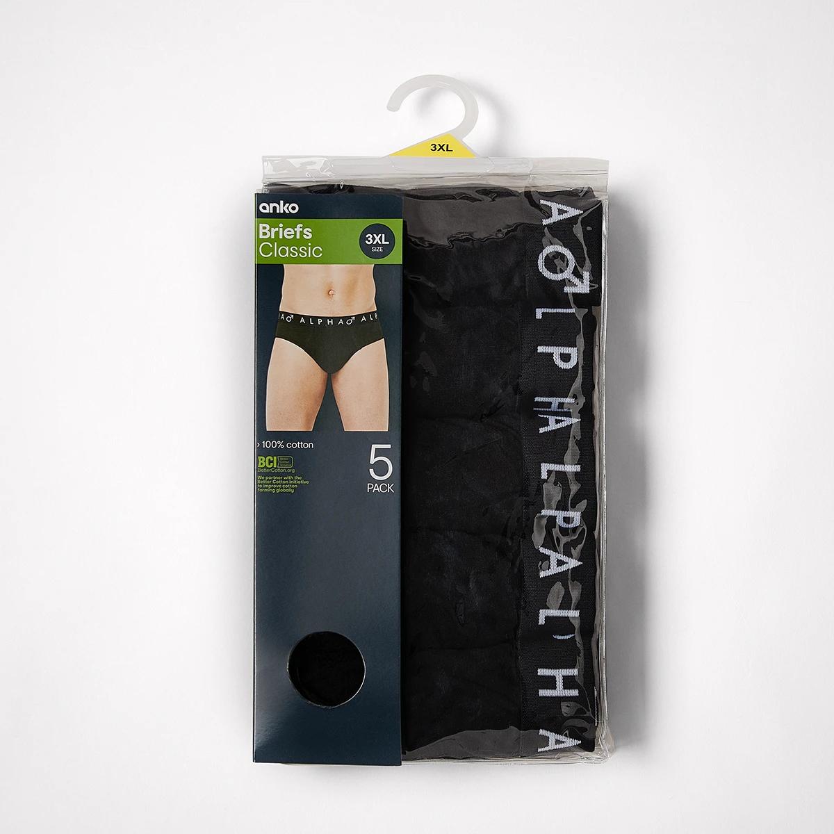 5 5 Pack Men's Larger Size Attached Elastic Waistband Briefs Extended Sizes Black, 5 of 5