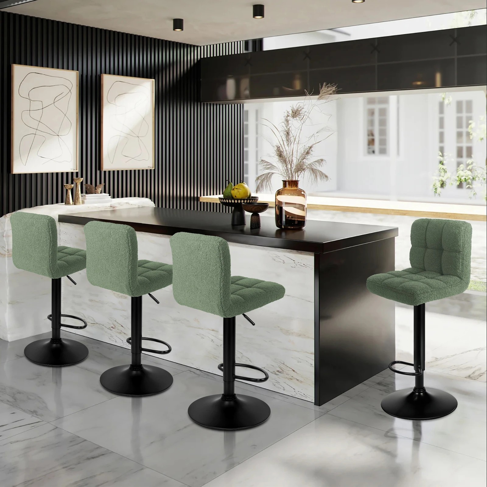 9 Alfordson 2x Bar Stools Ralph Kitchen Swivel Chair Boucle Gas Lift - Green, 9 of 10