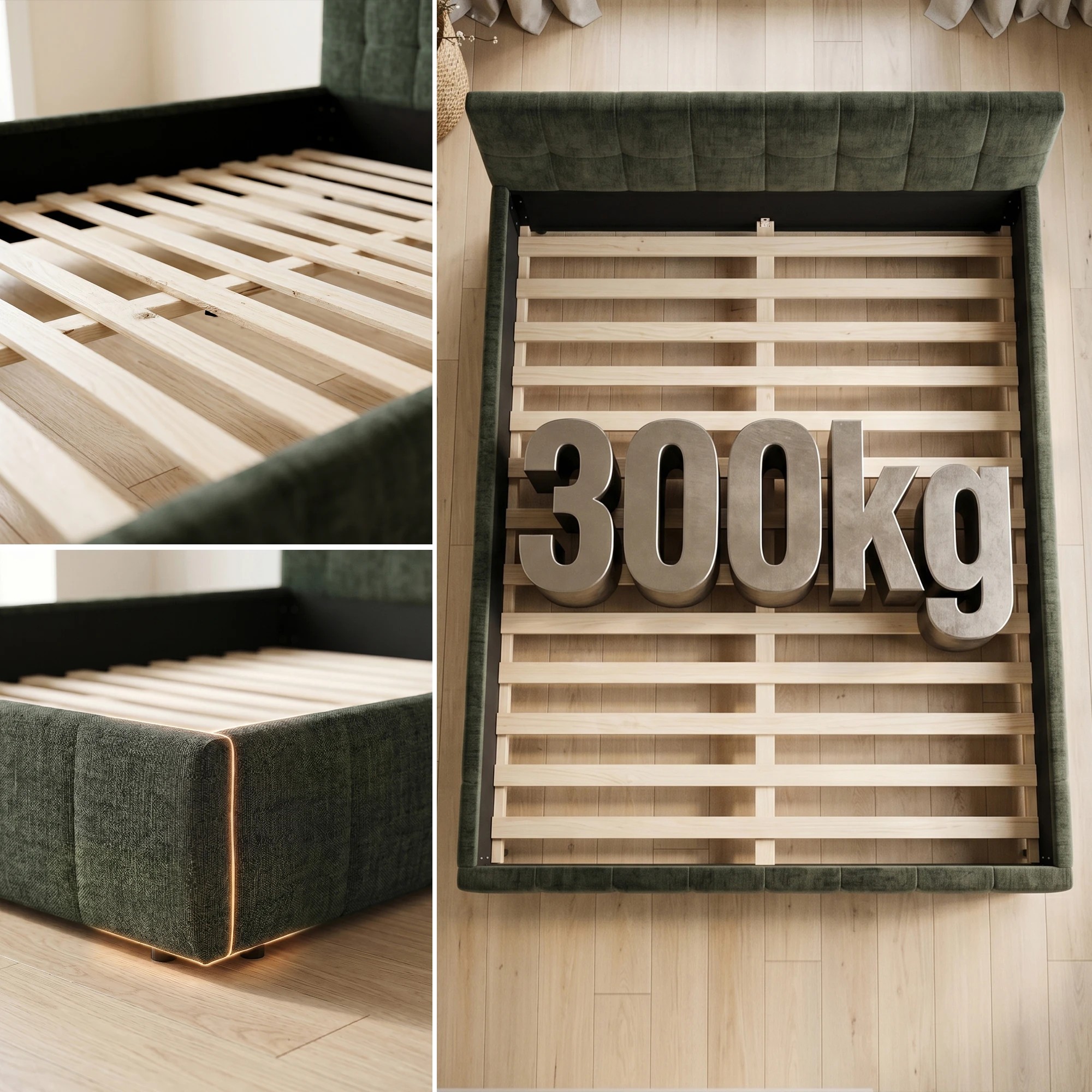 6 Artiss Bed Frame 300kg Low Profile Platform Bed for Bedroom - Double Bed - Green, 6 of 8