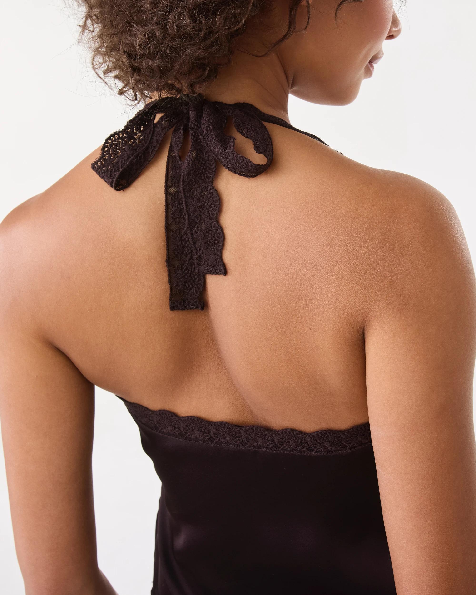 10 Sleeveless Satin Lace Trim Top Choc Plum, 10 of 10