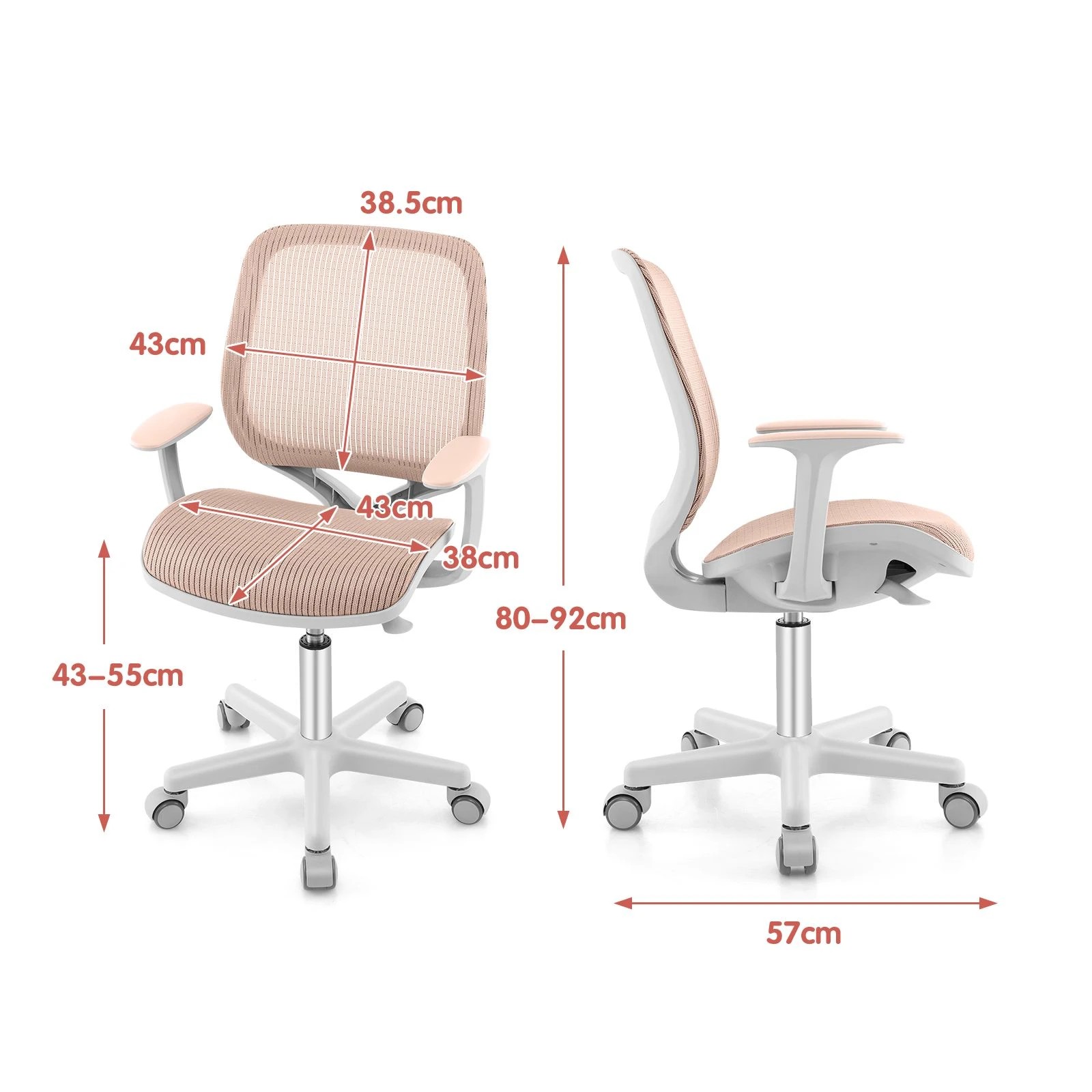 4 Costway Desk Chair Swivel Mesh Chair w/Adjustable Height - Pink, 4 of 6