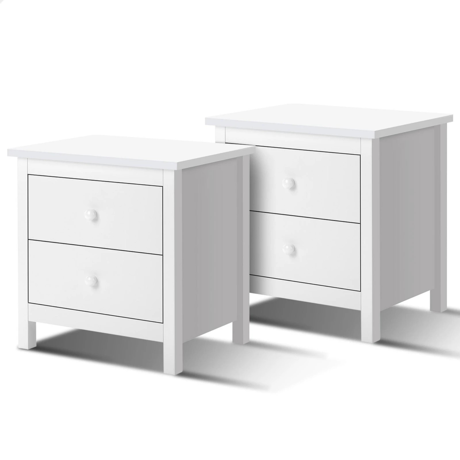 1 Alfordson 2x Bedside Table Hamptons Nightstand Storage Side End 2 Drawers - White, 1 of 6