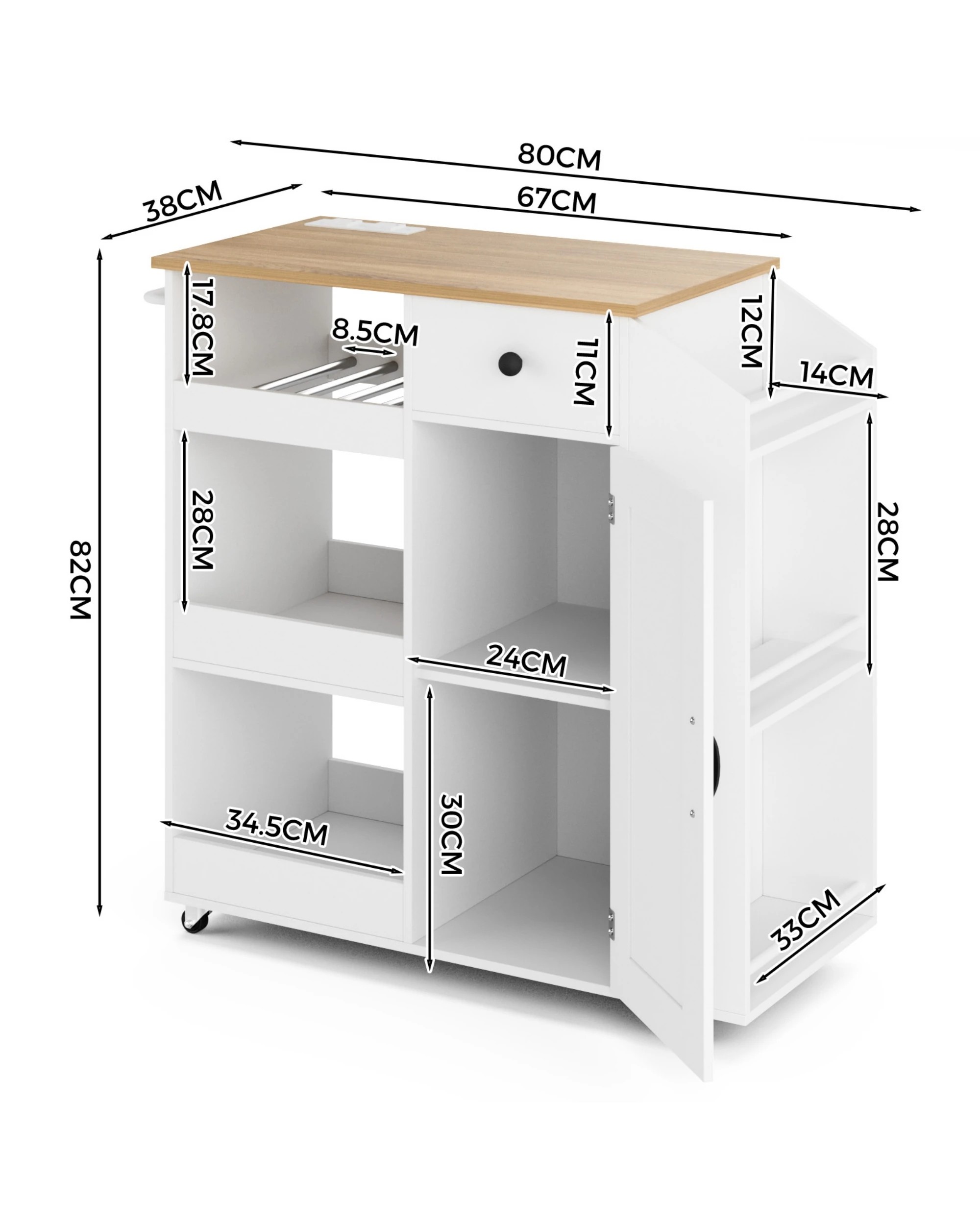 2 Advwin Kitchen Island Cart Rolling Trolley Cabinet on Wheels with Charging Station Adjustable Shelves Wine Rack - White, 2 of 8