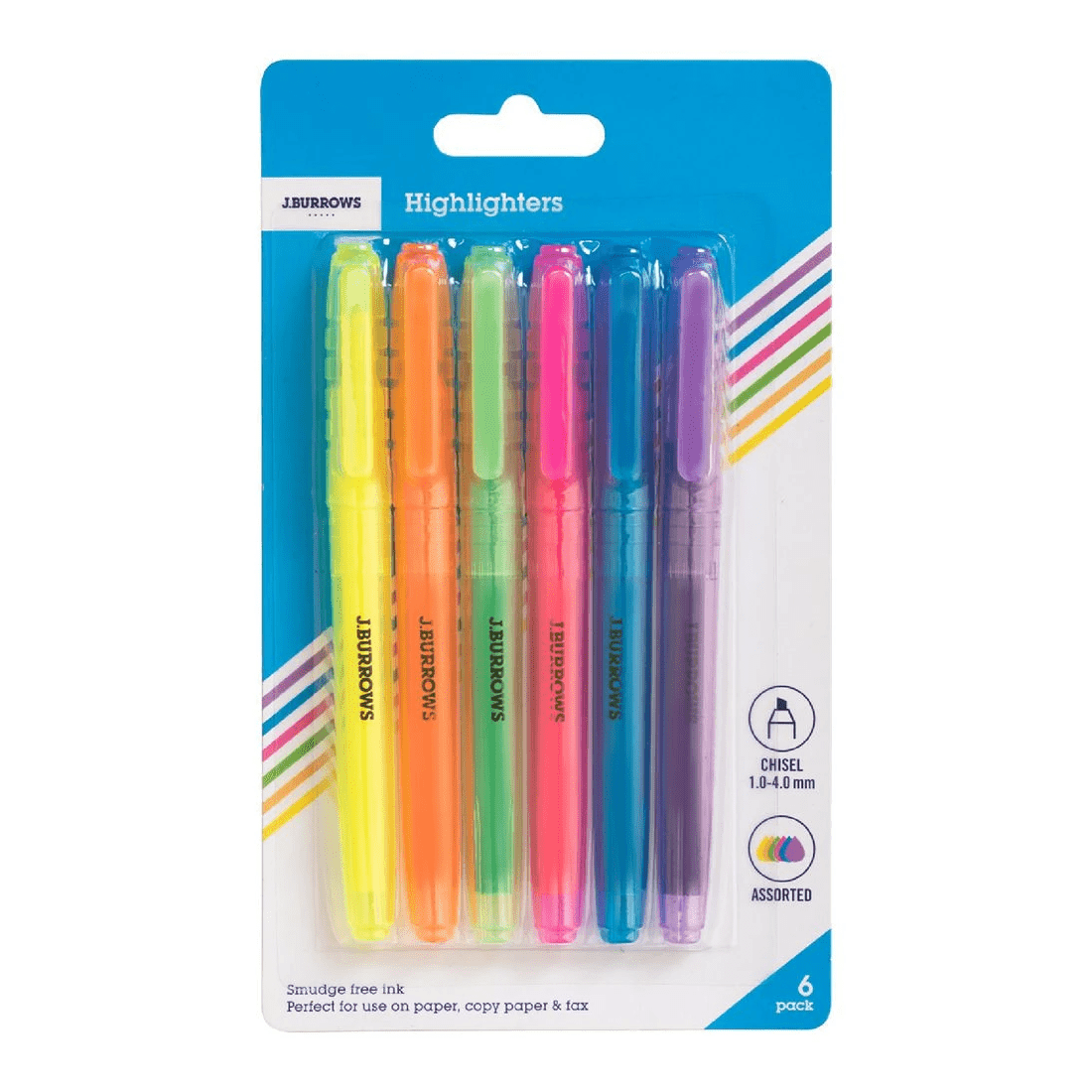 1 J.Burrows Pen Style Highlighters Assorted 6 Pack, 1 of 2
