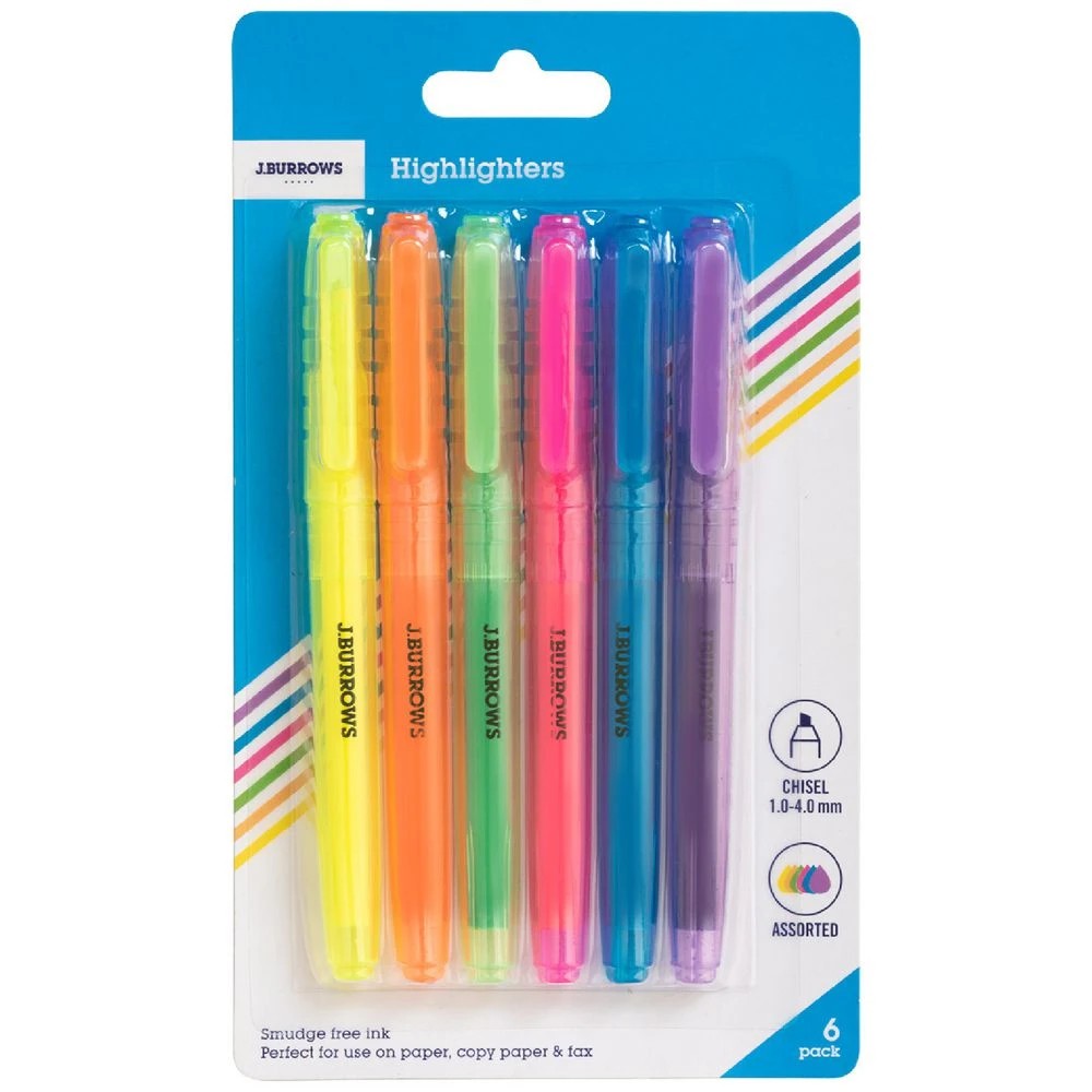 1 J.Burrows Pen Style Highlighters Assorted 6 Pack, 1 of 2