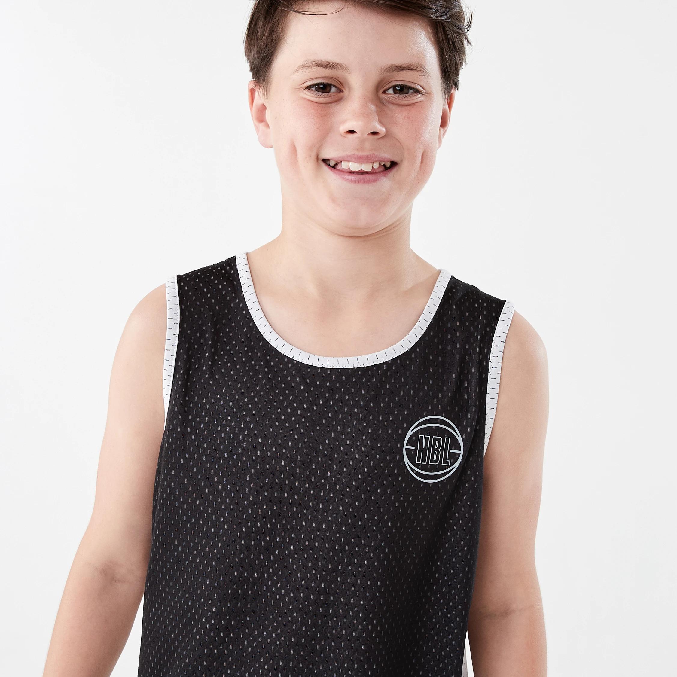 4 Official NBL Kids Basketball Reversible Muscle Tank BLACK, WHITE, 4 of 9