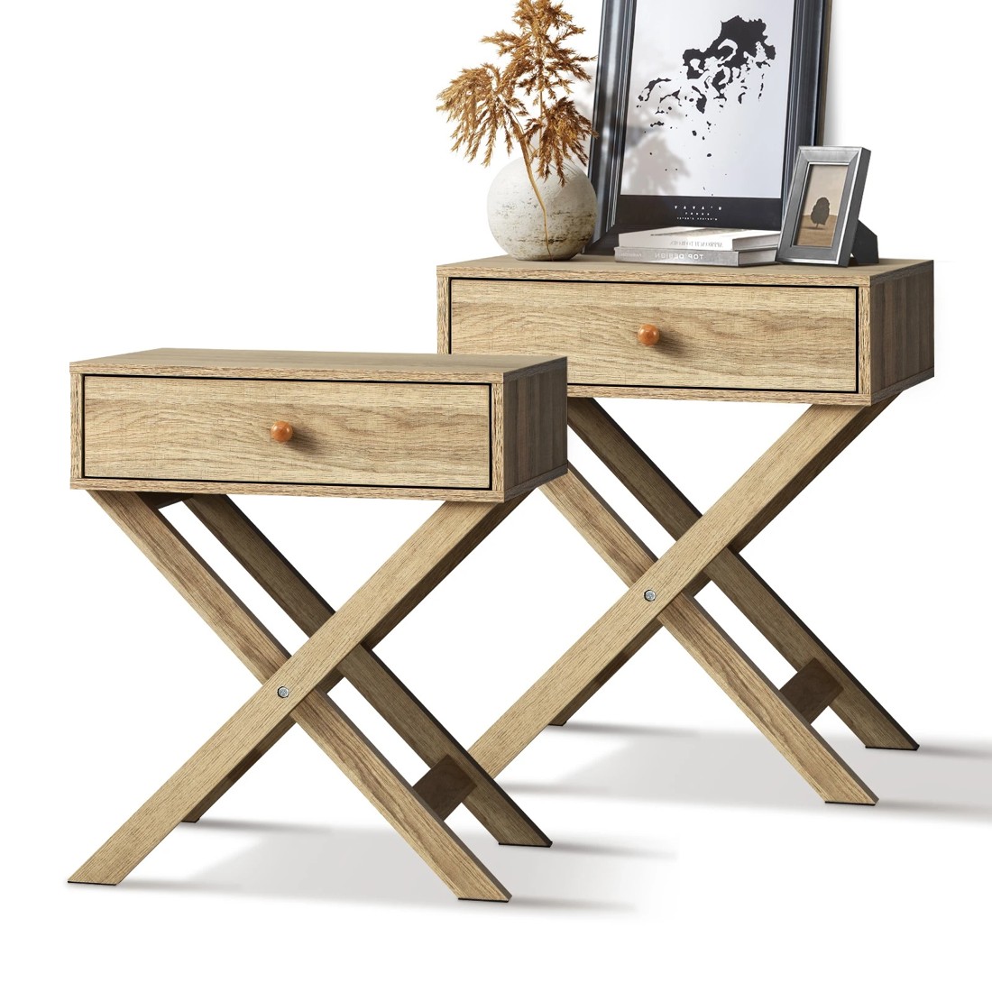 9 Oikiture Bedside Tables Set of 2 Nightstand Storage Cabinet Side End Table - Natural, 9 of 10