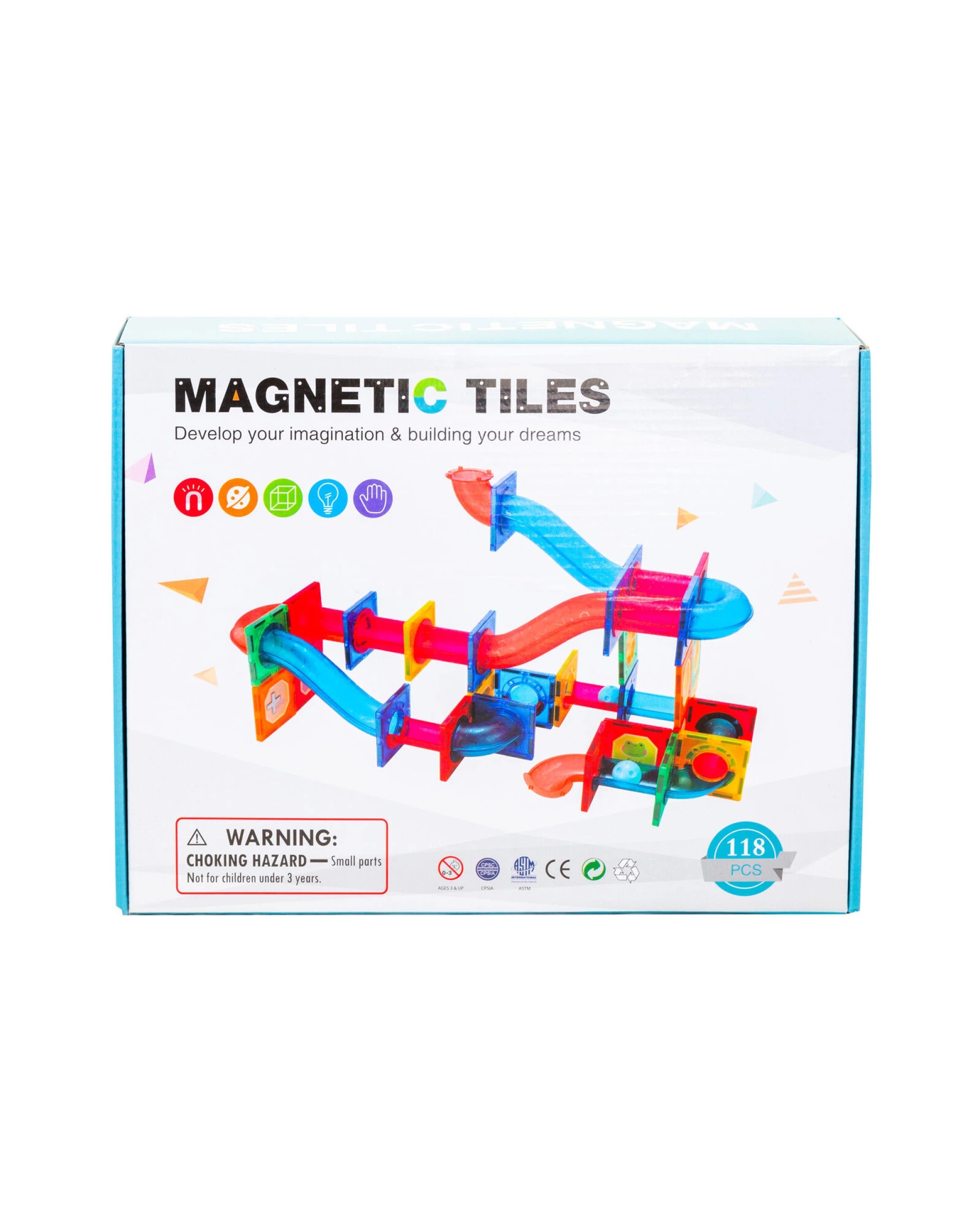 6 Gem Toys 118 Pcs non-toxic STEM Educational, Durable Magnetic Tiles/Puzzle with Storage Bag, 6 of 7