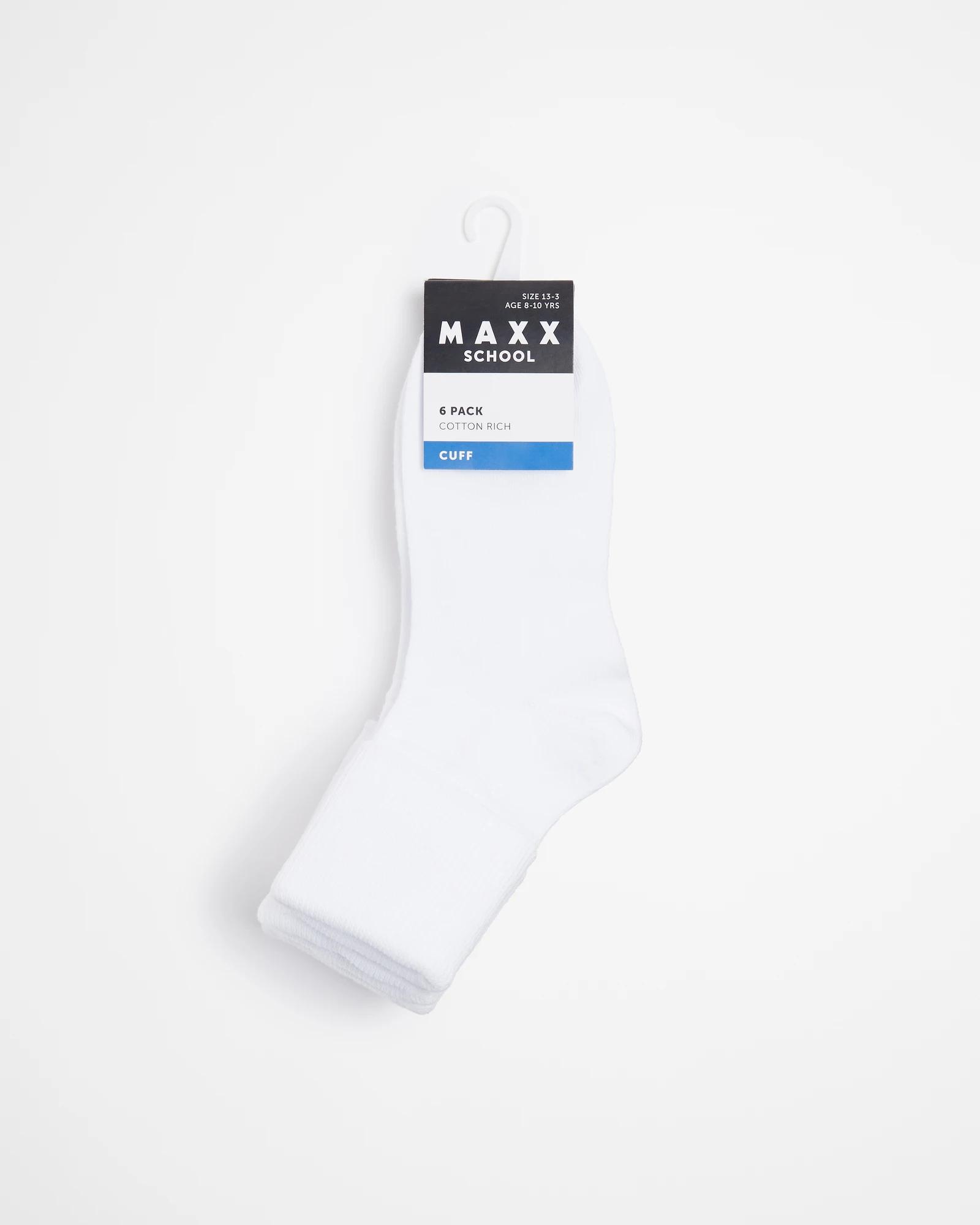 3 Kids Maxx School Cuffed Socks 6 Pack WHITE, 3 of 3