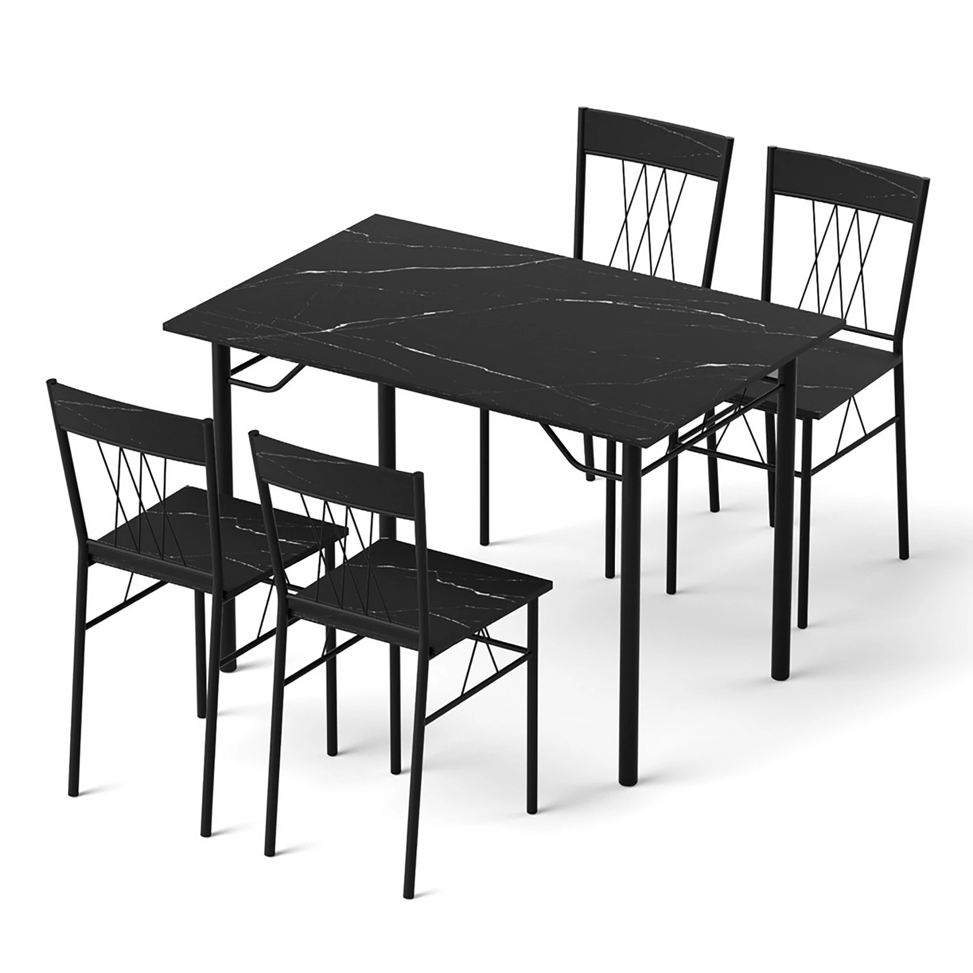 1 Artiss Dining Table and Chairs Set of 5 Compact Kitchen Furniture Marble - Black, 1 of 7