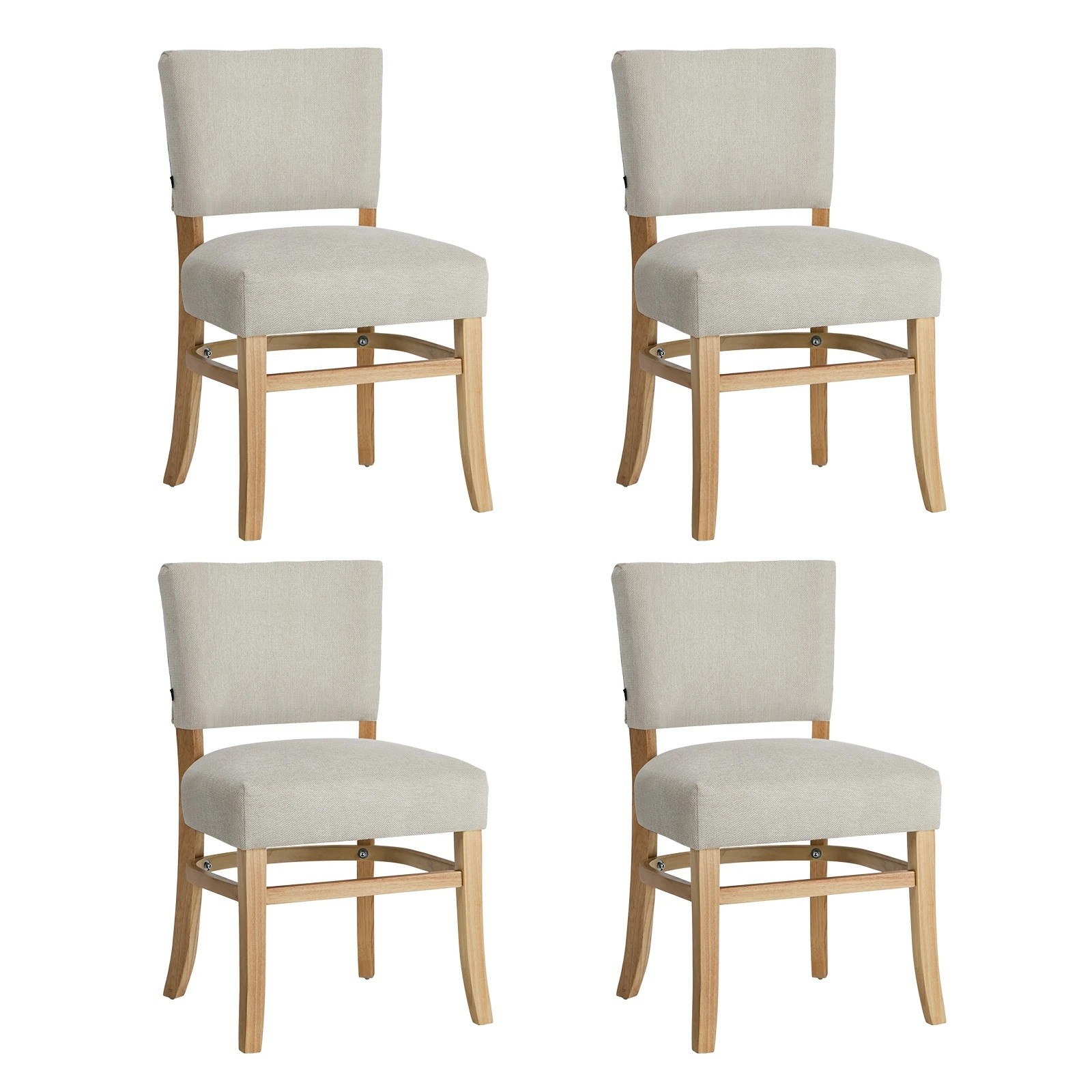 1 Oikiture 4x Dining Chairs Wooden Kitchen Seat Rubberwood Frame Accent Chair - Beige, 1 of 10