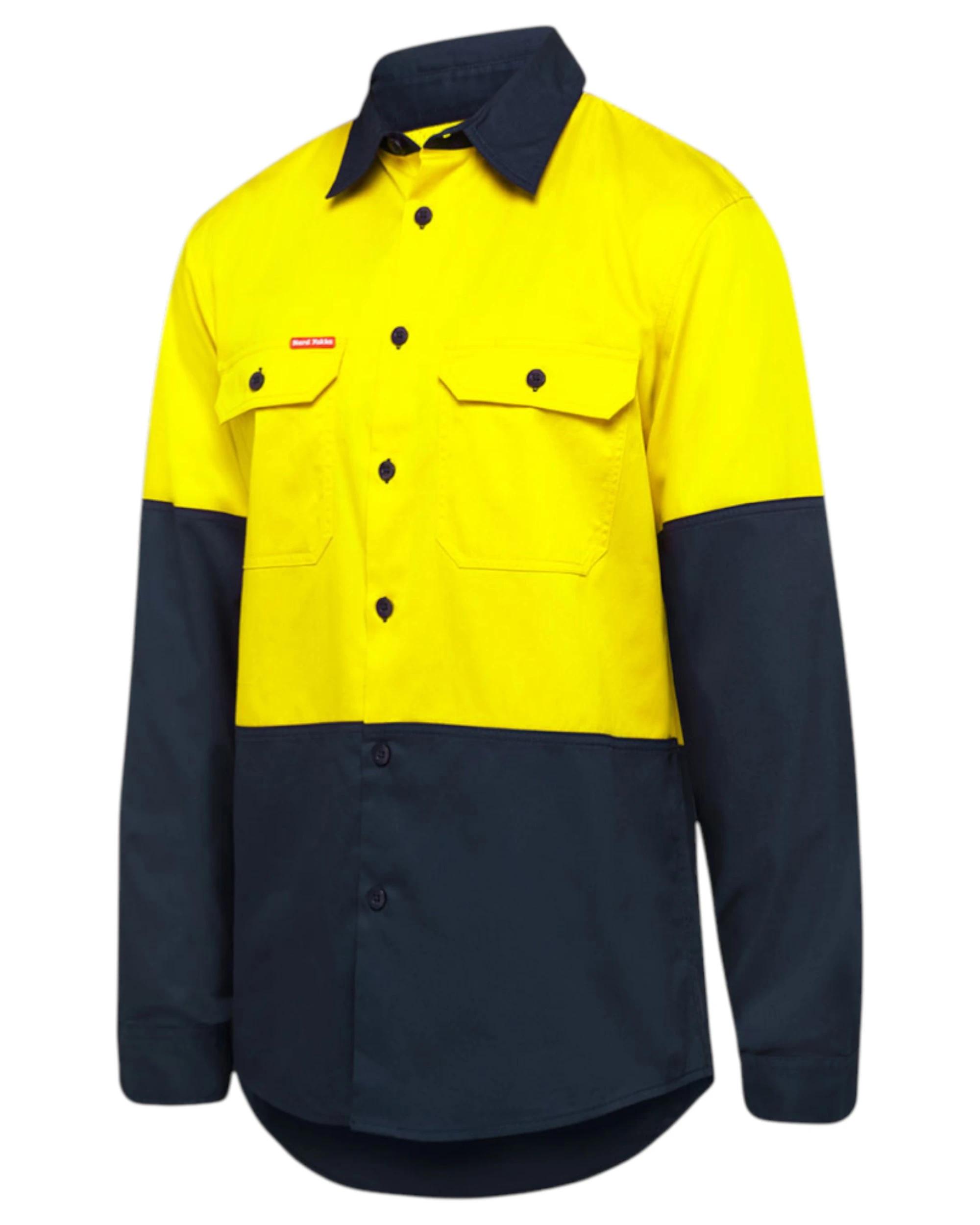 1 Hard Yakka  Basic 2 Tone Long Sleeve Vented Drill Shirt Yellow Navy YELLOW/NAVY, 1 of 6