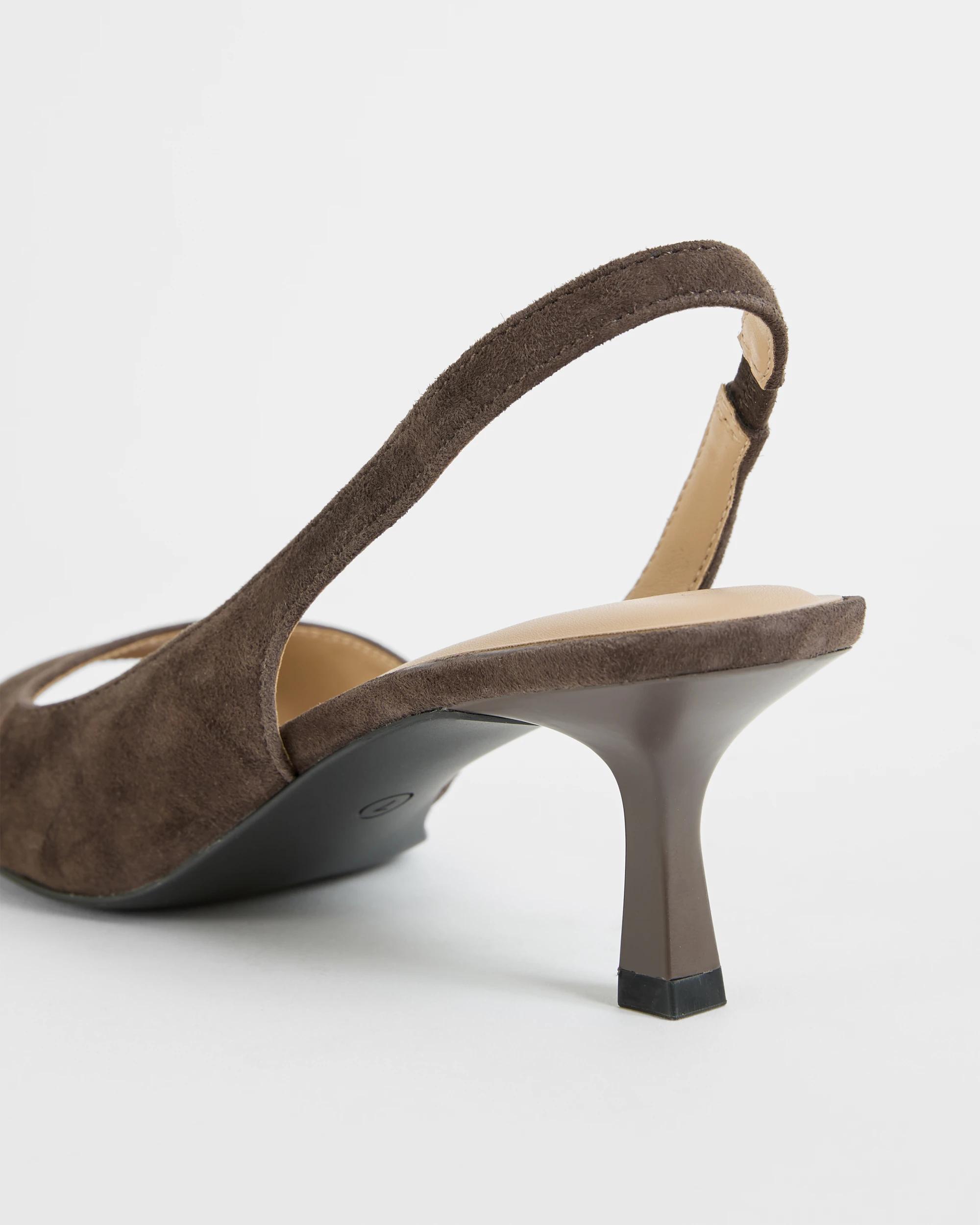 3 Target Woman Genuine Suede Leather Open Toe Kitten Heels DARK BROWN SUEDE, 3 of 3
