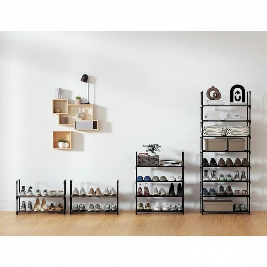 6 Artiss Shoe Rack Cabinet Stackable 4-Tier 12 Pairs Entryway Storage Organizer Easy Clean Sturdy Space Saving - Black, 6 of 8