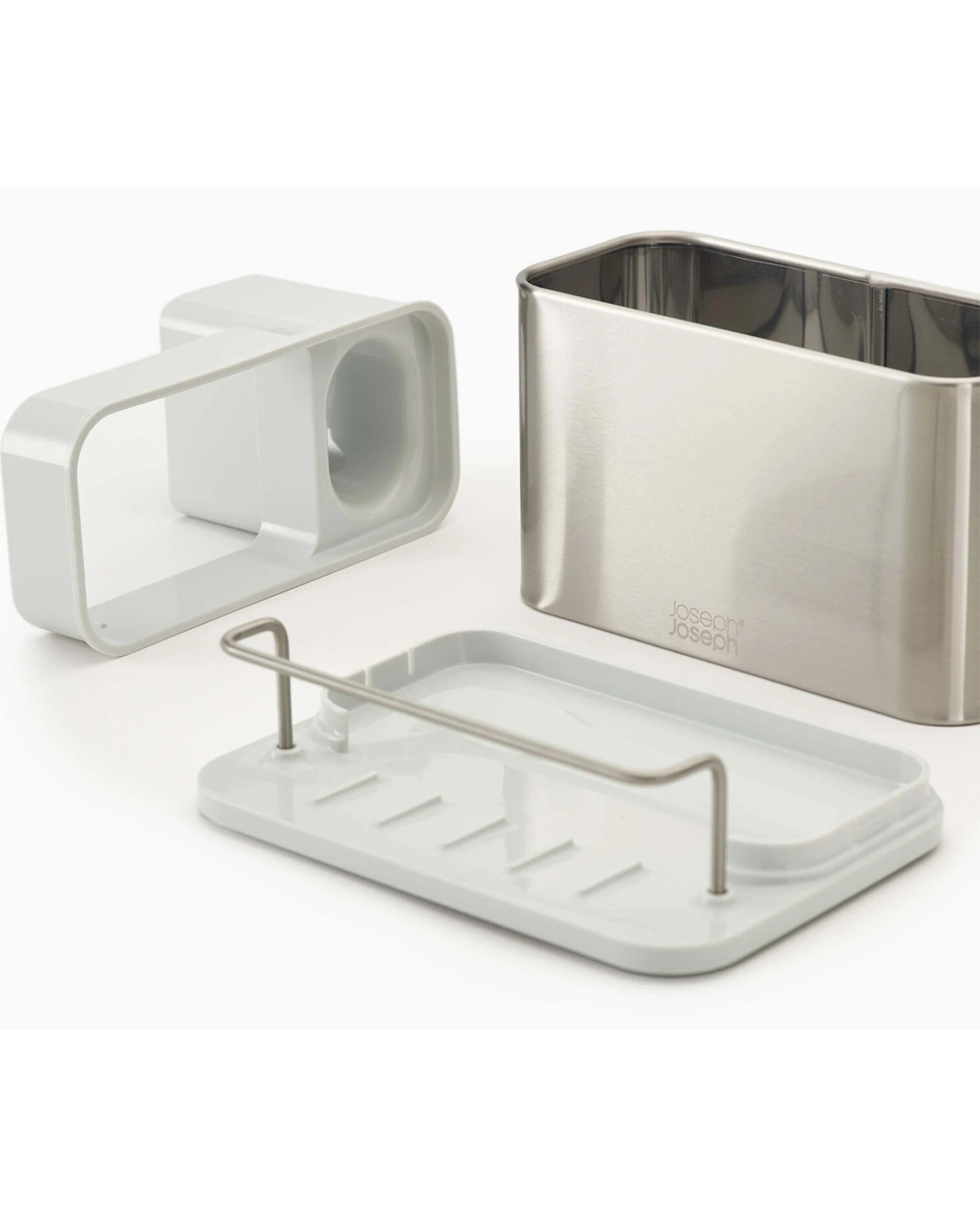 6 Joseph Joseph Surface Stainless Steel Sink Tidy Organiser Sloped Base Non-Slip Light Stone - Silver, 6 of 6