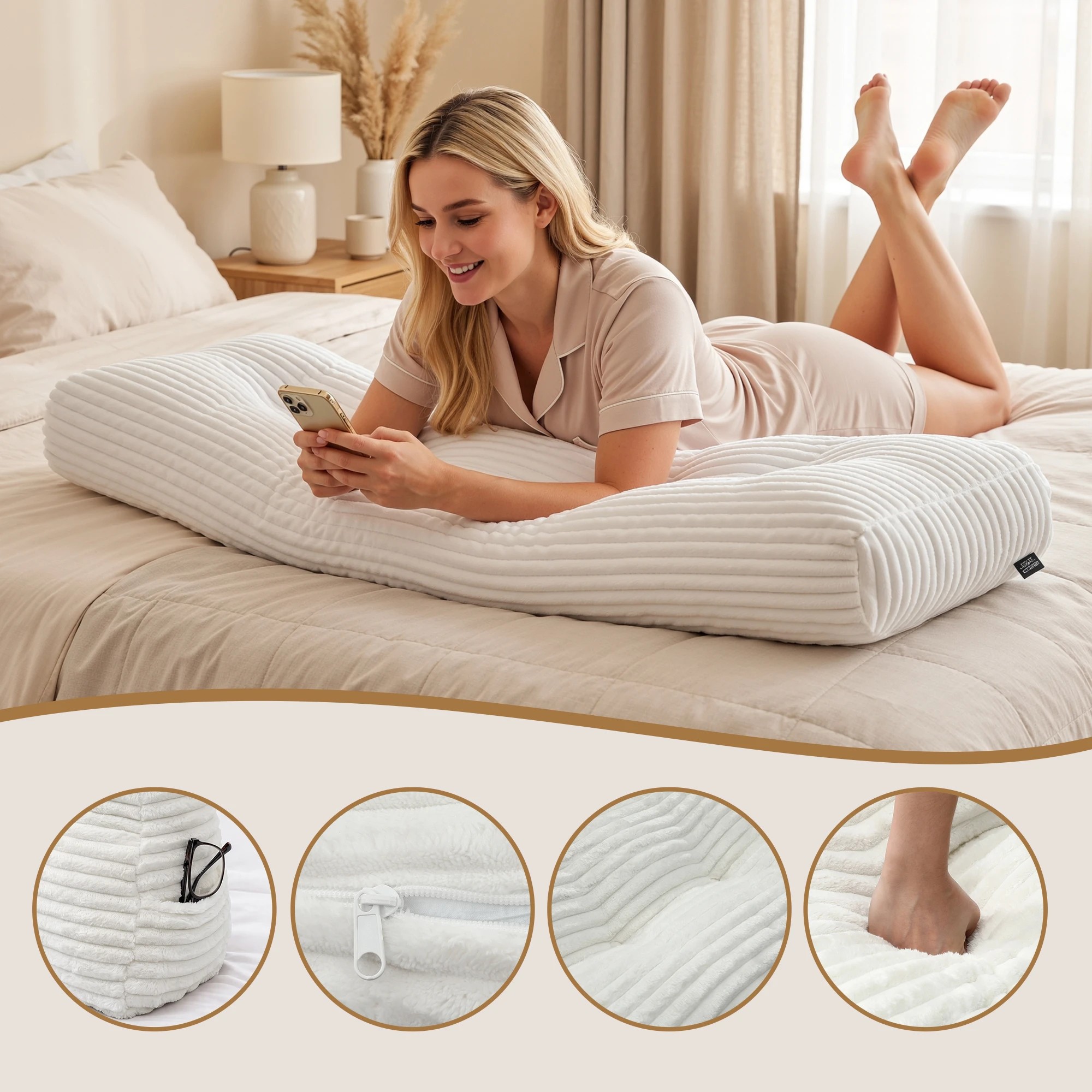 5 Giselle Bedding Sofa Reading Wedge Pillow Headboard Shredded Foam Support - Double Bed - White, 5 of 9
