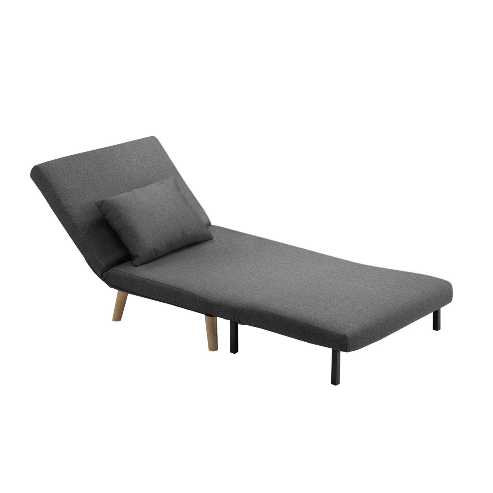 8 Oikiture Sofa Bed Lounge Chair Linen Fabric Recliner Wood Leg Single Seat
 - Grey, 8 of 9