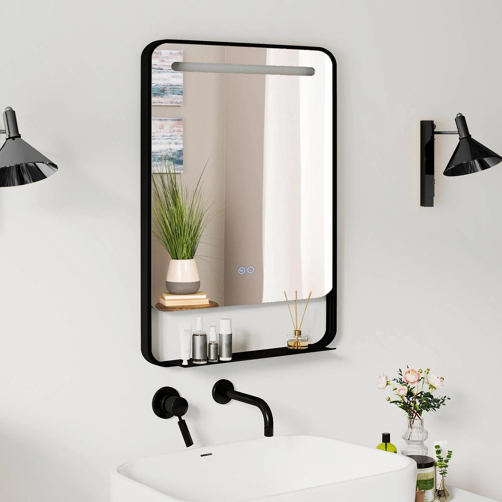 3 Costway 88.5x50cm LED Bathroom Mirror Vanity Mirror Aluminum Frame w/3 Color Light, 3 of 3
