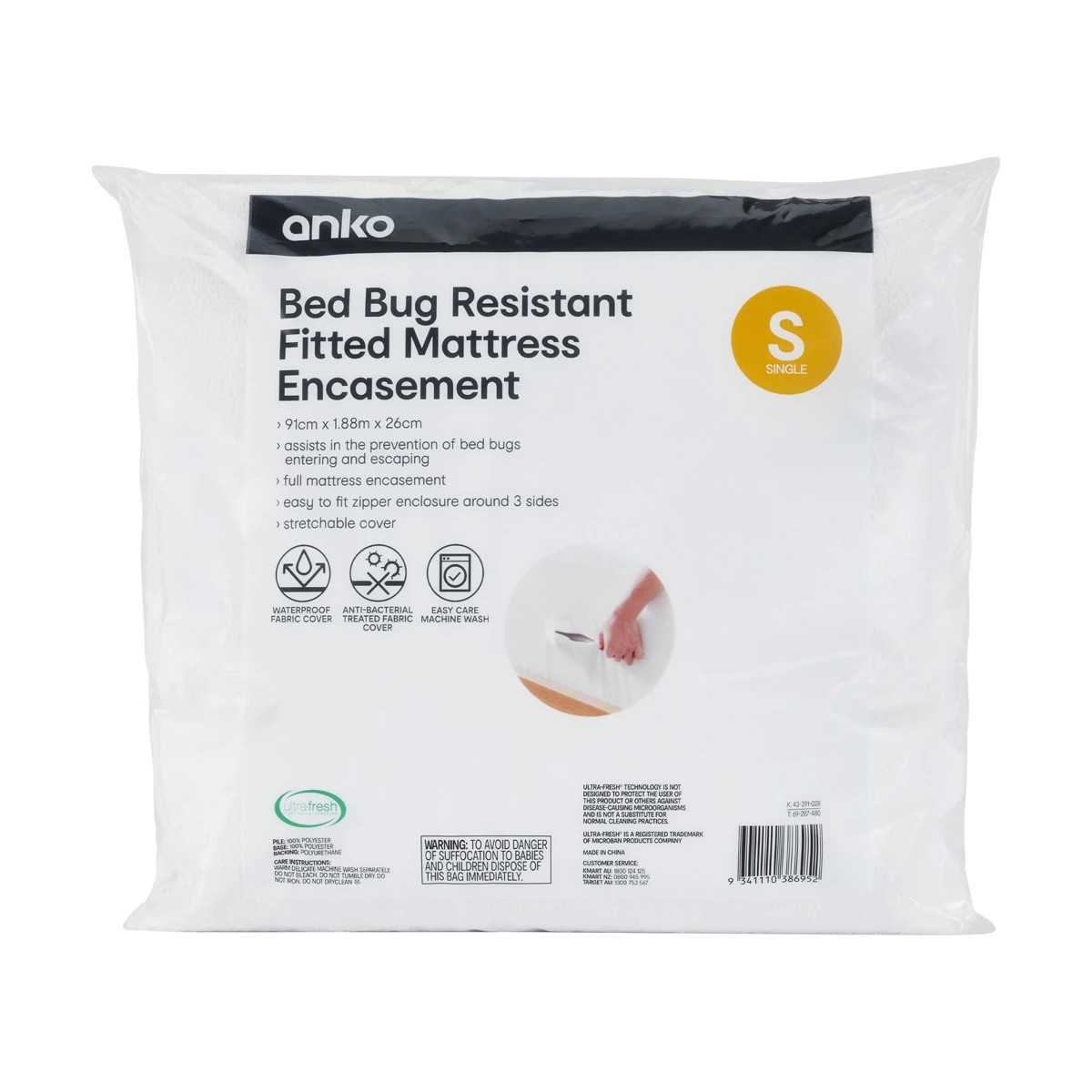 1 Bed Bug Resistant Fitted Mattress Encasement - Single Bed, White, 1 of 8