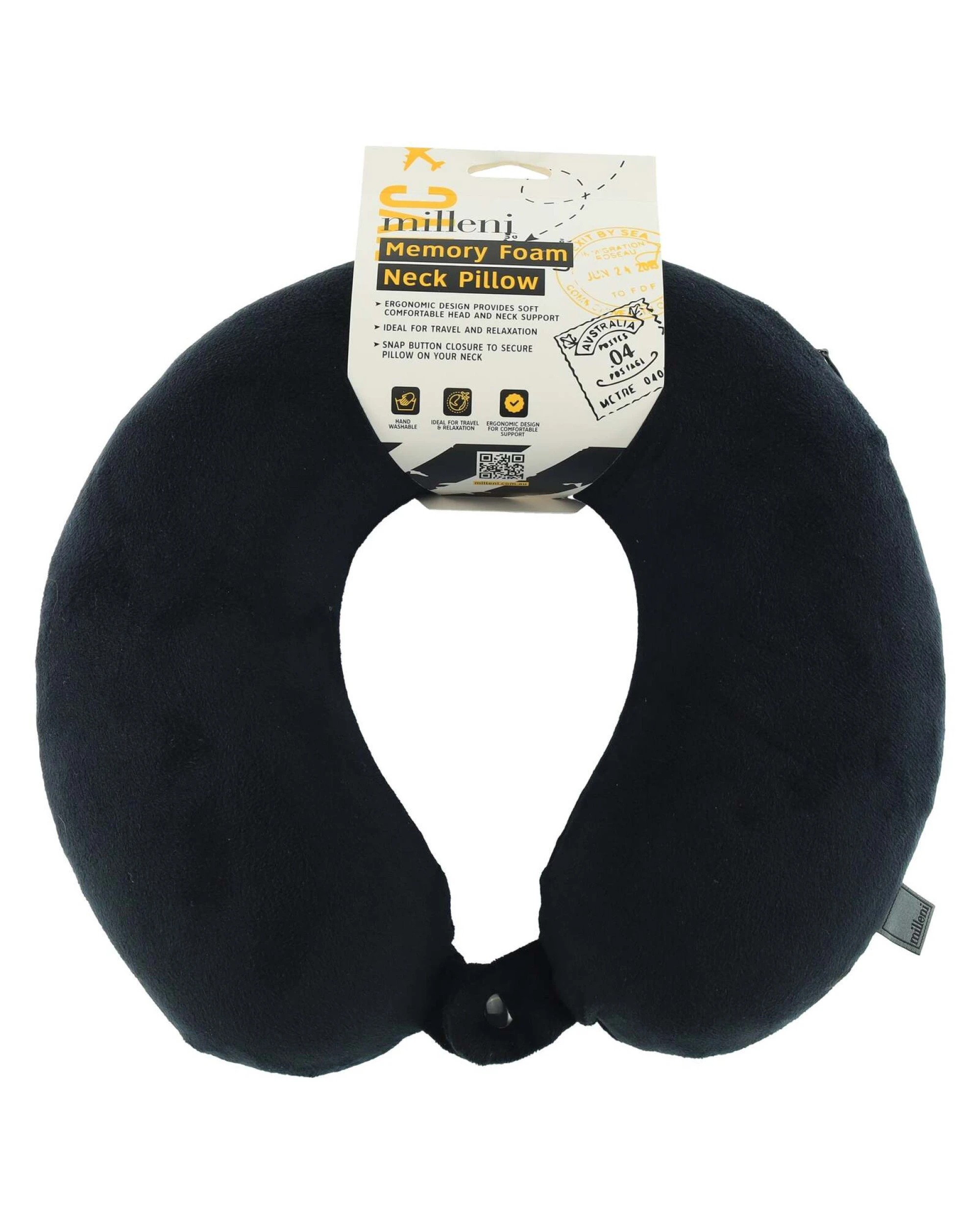 2 Milleni Memory Foam Comfort Ergonomic Air Travel Neck Pillow Neck Support Flight - Black, 2 of 4