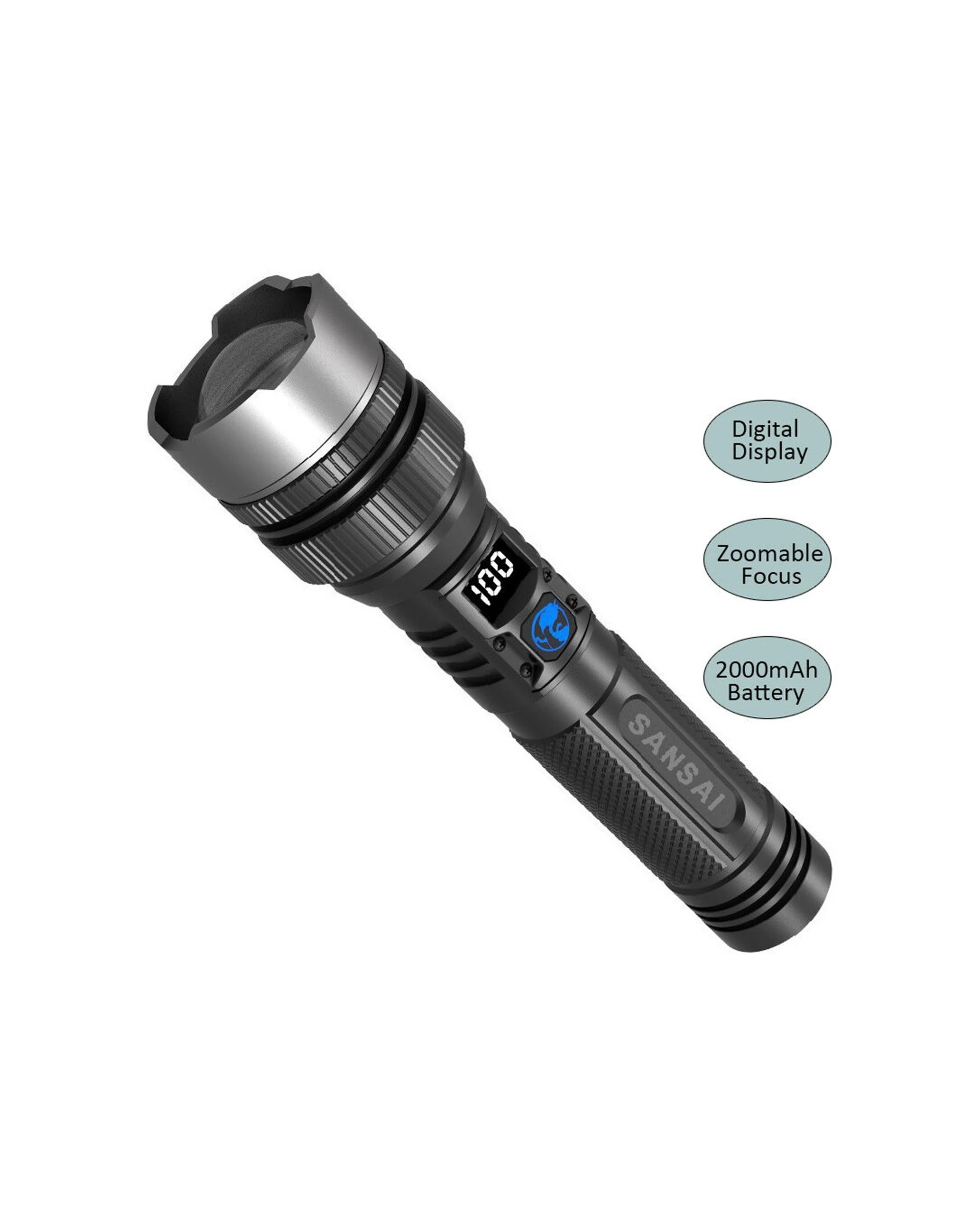 2 Sansai Tactical Grade Rechargeable 10W LED Torch Up to 300 Meters - Black, 2 of 5