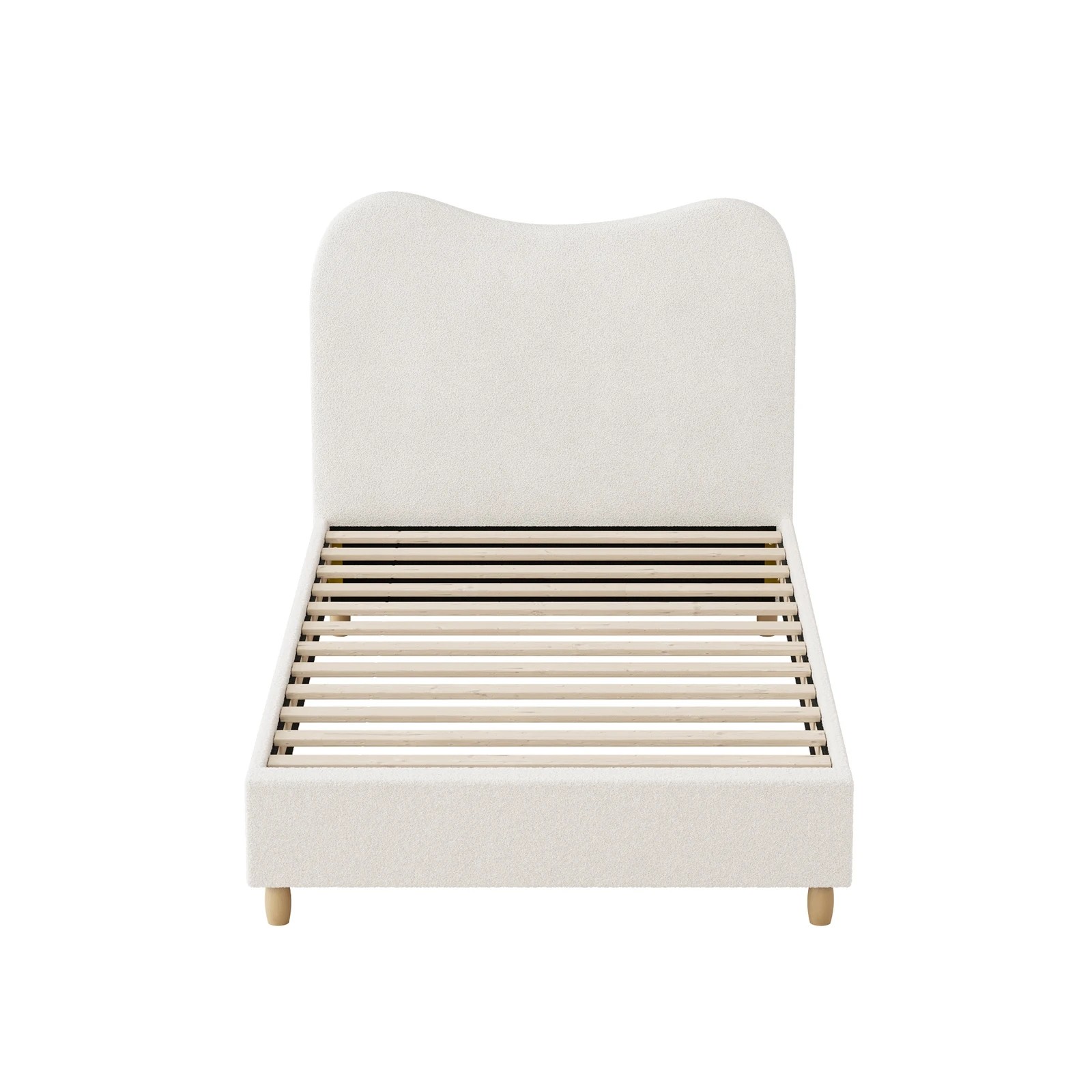 8 Oikiture Bed Frame Single Size Boucle Cloud Shape Headboard - White, 8 of 9