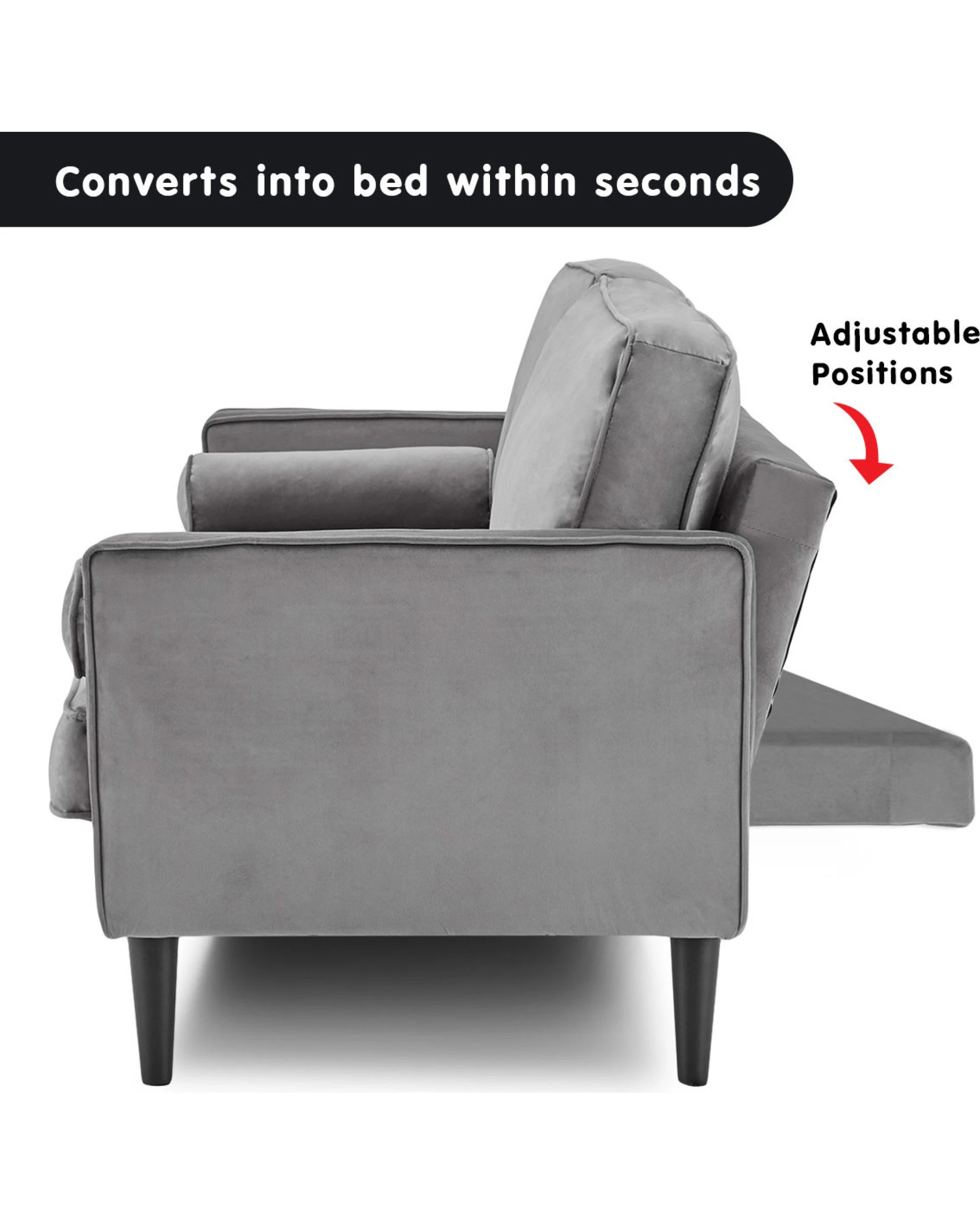 10 Sarantino Faux Velvet Sofa Bed Couch Furniture Lounge Suite Seat Grey, 10 of 10