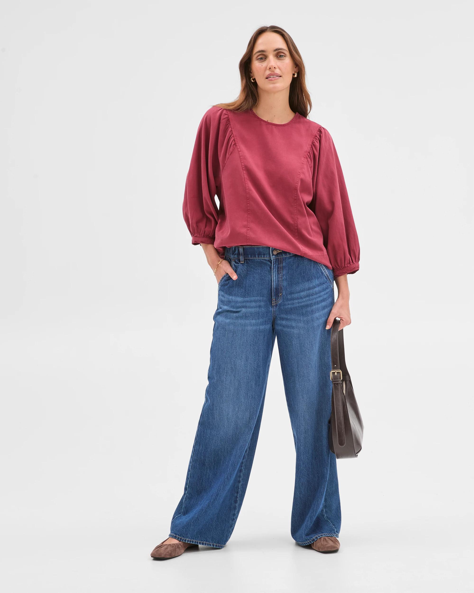 1 Target Woman 3/4 Length Sleeve Princess Blouse MULBERRY, 1 of 7