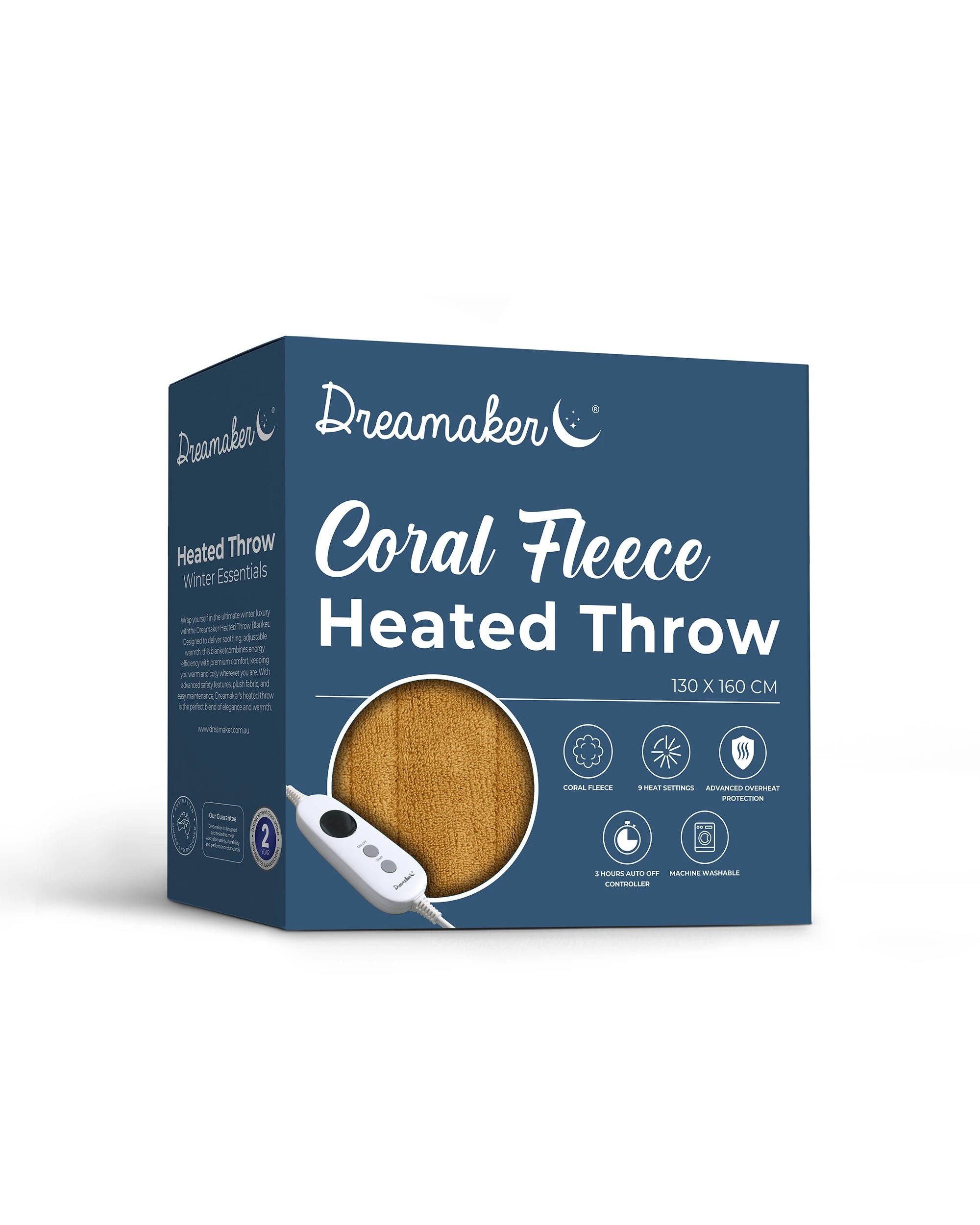 7 Dreamaker Kingston Coral Fleece Electric Heated Throw Blanket 130x160cm - Mustard, 7 of 7