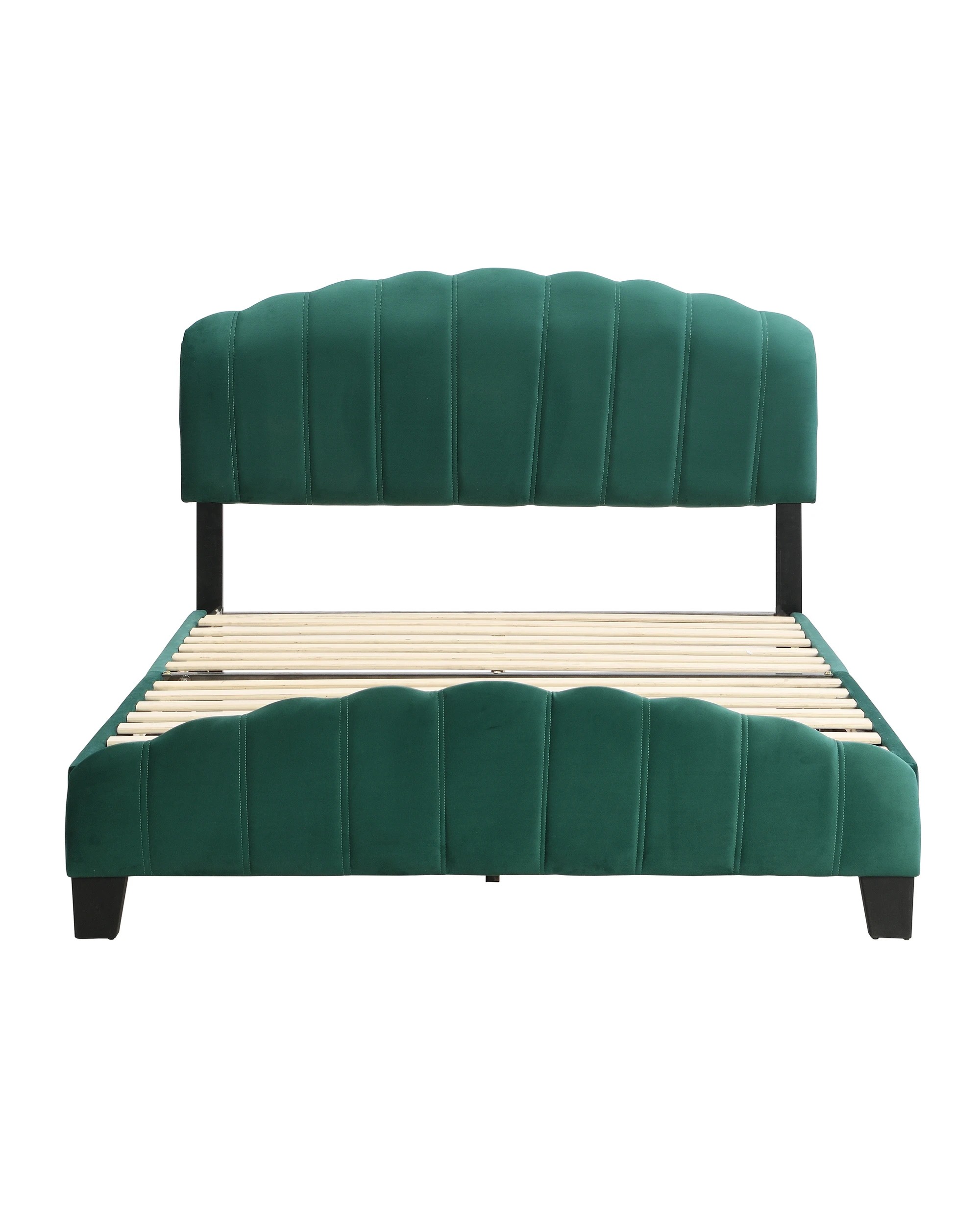 4 IHOMDEC BEF04 Queen Shell-Style Bed Frame - Green - Green, 4 of 10