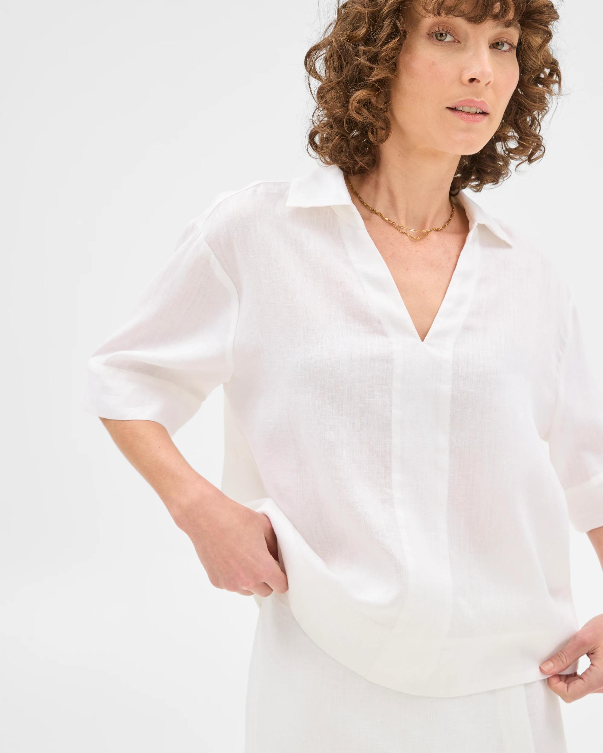 1 Target European Linen Popover Shirt WHITE, 1 of 6