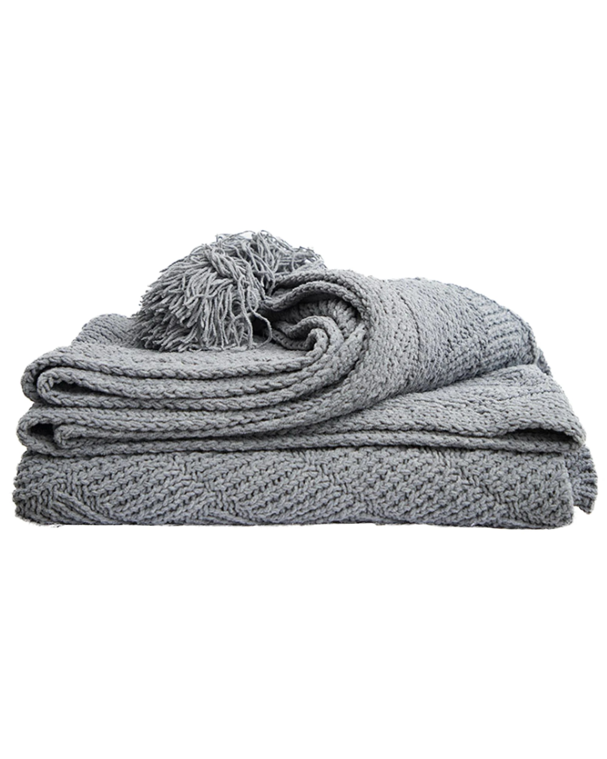 1 Cotton More Acrylic Chenille Tassel Knitted Sofa Bed Blanket 130x160cm - Grey, 1 of 1