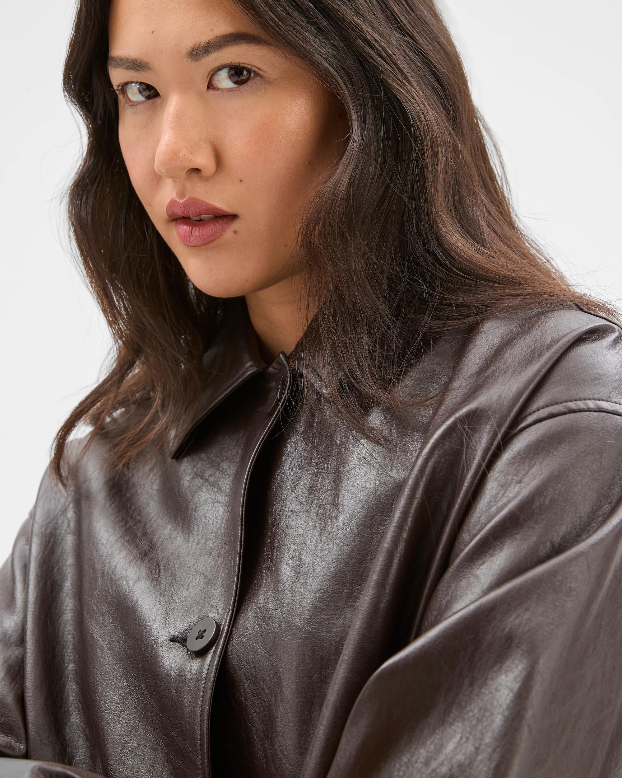 6 Preview PU Bubble Hem Bomber Jacket TRUFFLE, 6 of 10