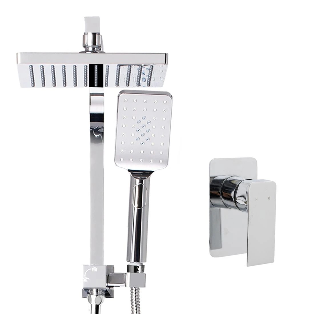 1 Cefito 8'' Rain Shower Head Set Handheld Square High Pressure Mixer Tap - Silver, 1 of 5