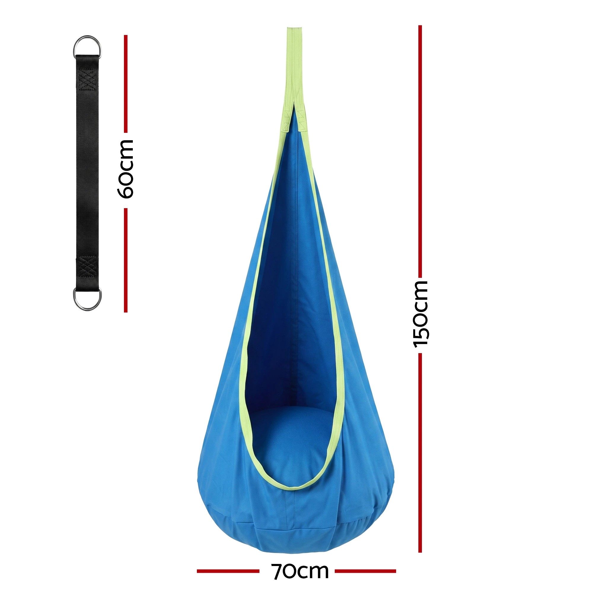 2 Gardeon Kids Hammock Chair Indoor Outdoor Hanging Swinging Tent with Inflatable Cushion 70cmx150cm - Blue, 2 of 9
