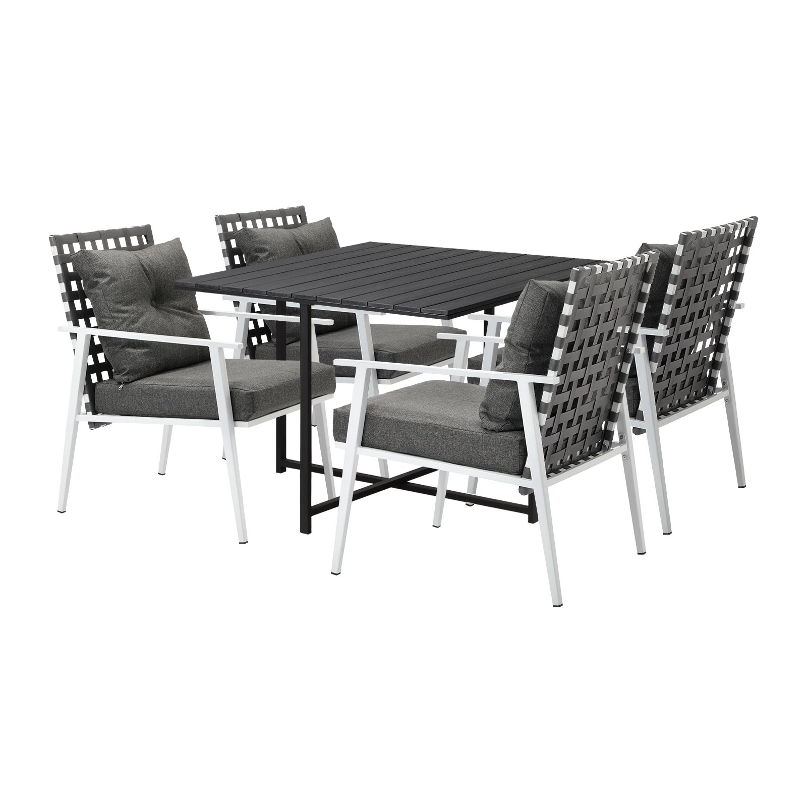 1 Livsip Outdoor Dining Set Patio Furniture Table Rattan White Chairs 5PC - Multi, 1 of 9