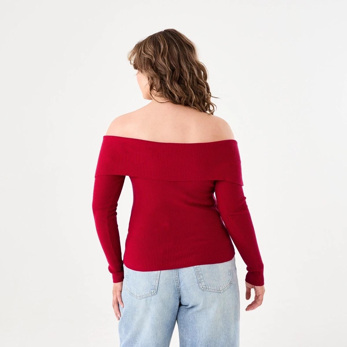 3 Long Sleeve Off Shoulder Top Cherry Red, 3 of 6