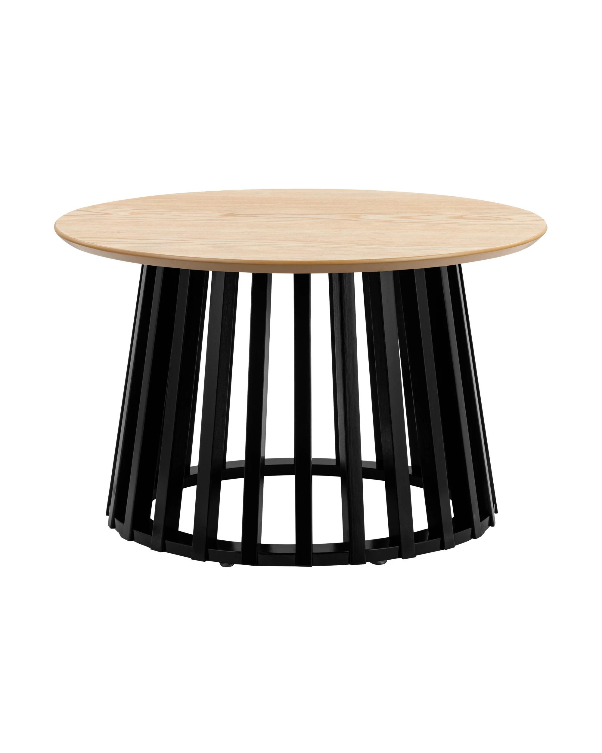 1 Kodu 60cm Round Coffee Table with Slat Base Oak Look Top - Natural, 1 of 9