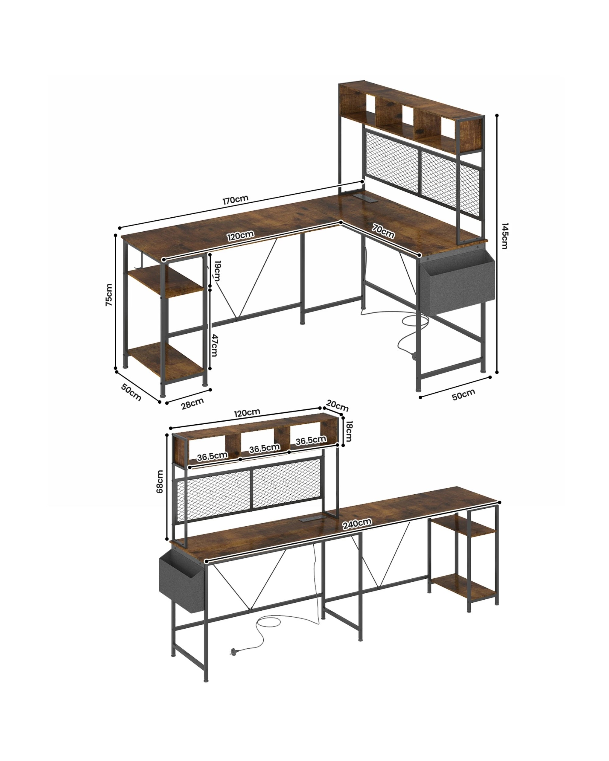 2 Advwin 170cm L Shaped Gaming Desk With Led Lights & Power Outlets Reversible Storage Shelf Computer Corner Desk Walnut, 2 of 10
