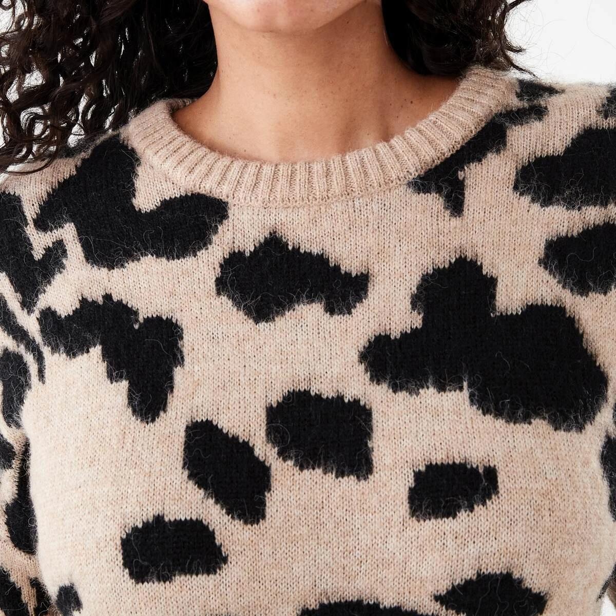 5 Long Balloon Sleeve Knit Mini Dress Leopard, 5 of 7