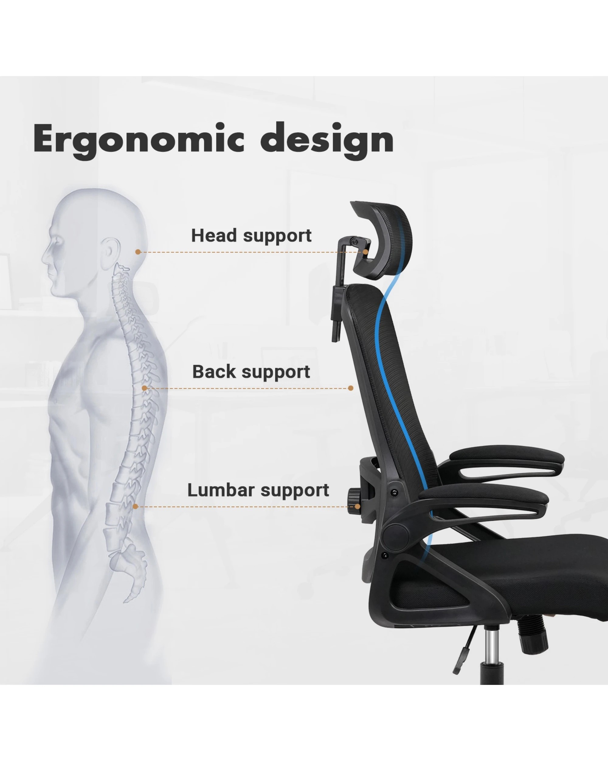 6 Advwin Ergonomic Office Chair Mesh High Back Desk Chair Black, 6 of 9