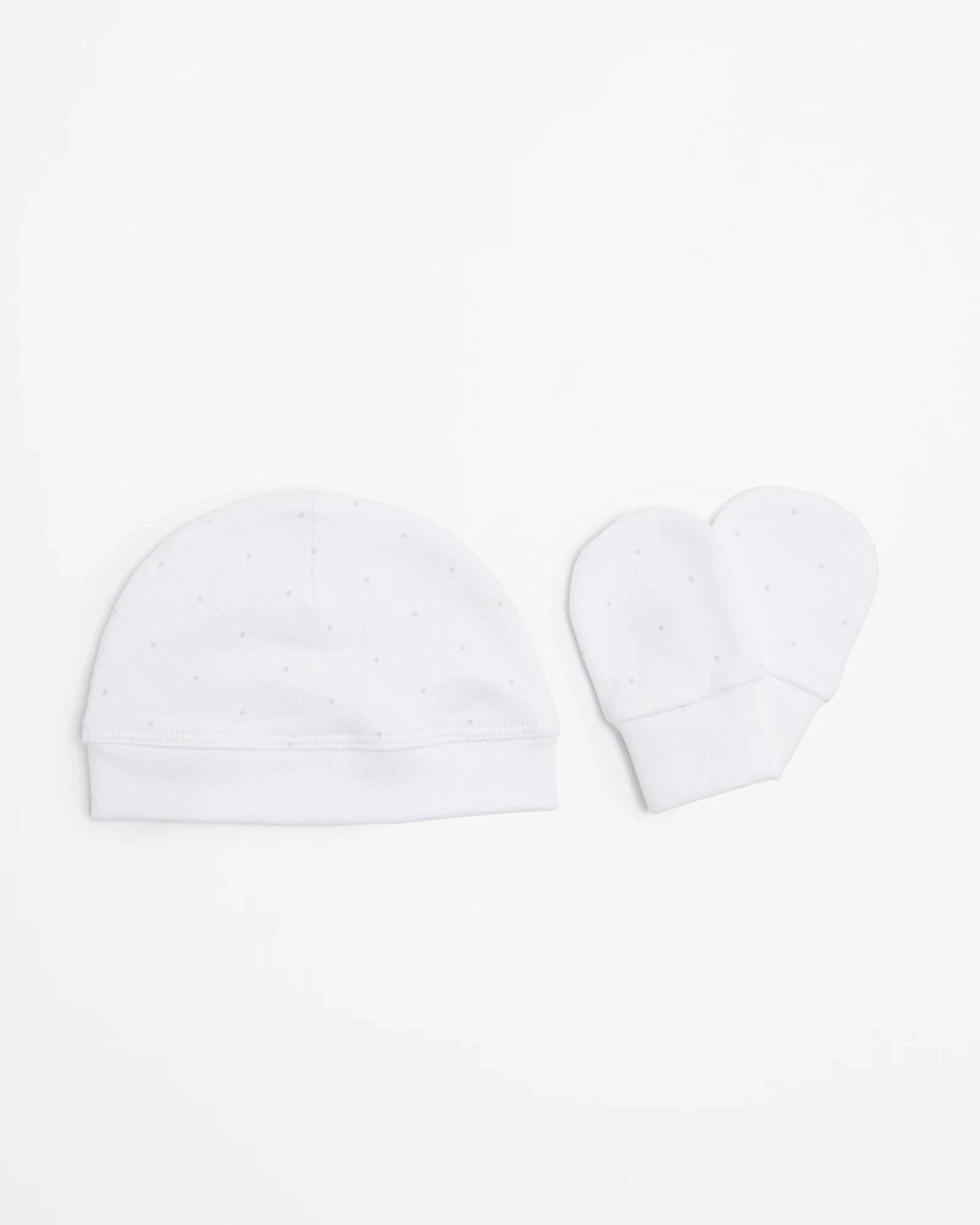 1 Target Baby Baby Organic Cotton Unisex Beanie & Mitten Set WHITE SPOT, 1 of 2