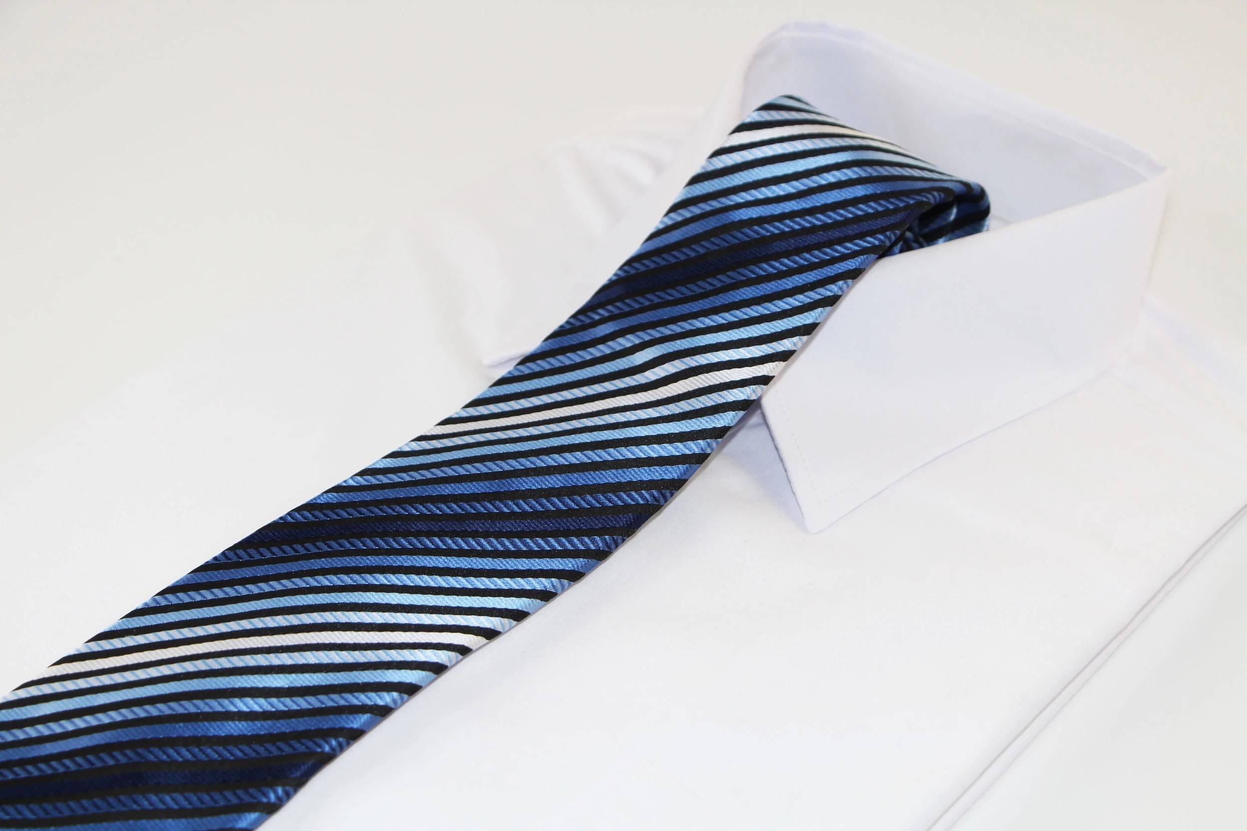 3 Zasel Mens Shades Of Blue Striped Patterned 8cm Neck Tie - Multi, 3 of 3