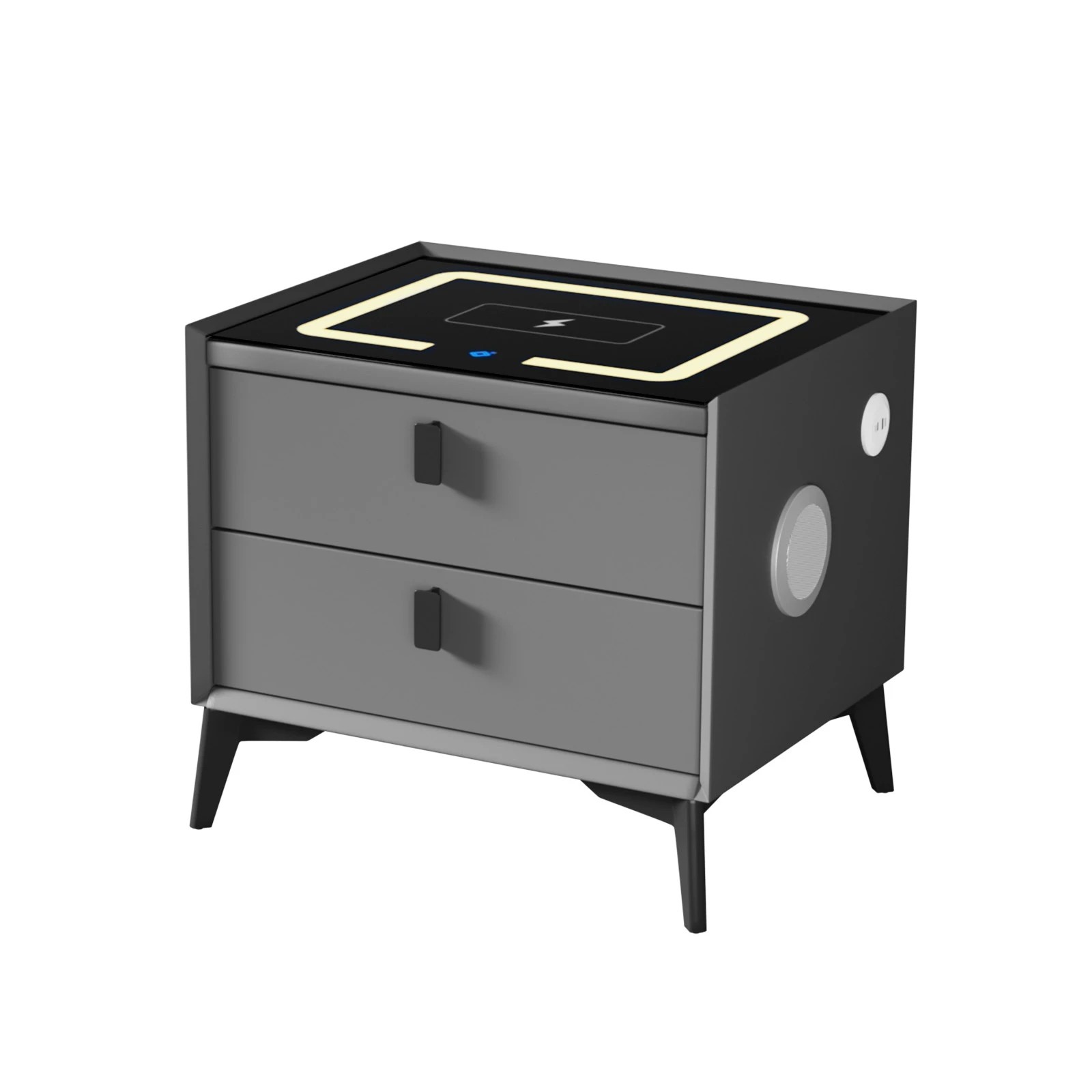 1 Oikiture Smart Bedside Table Wireless Charging Led 2 Drawers Nightstand
 - Grey, 1 of 10